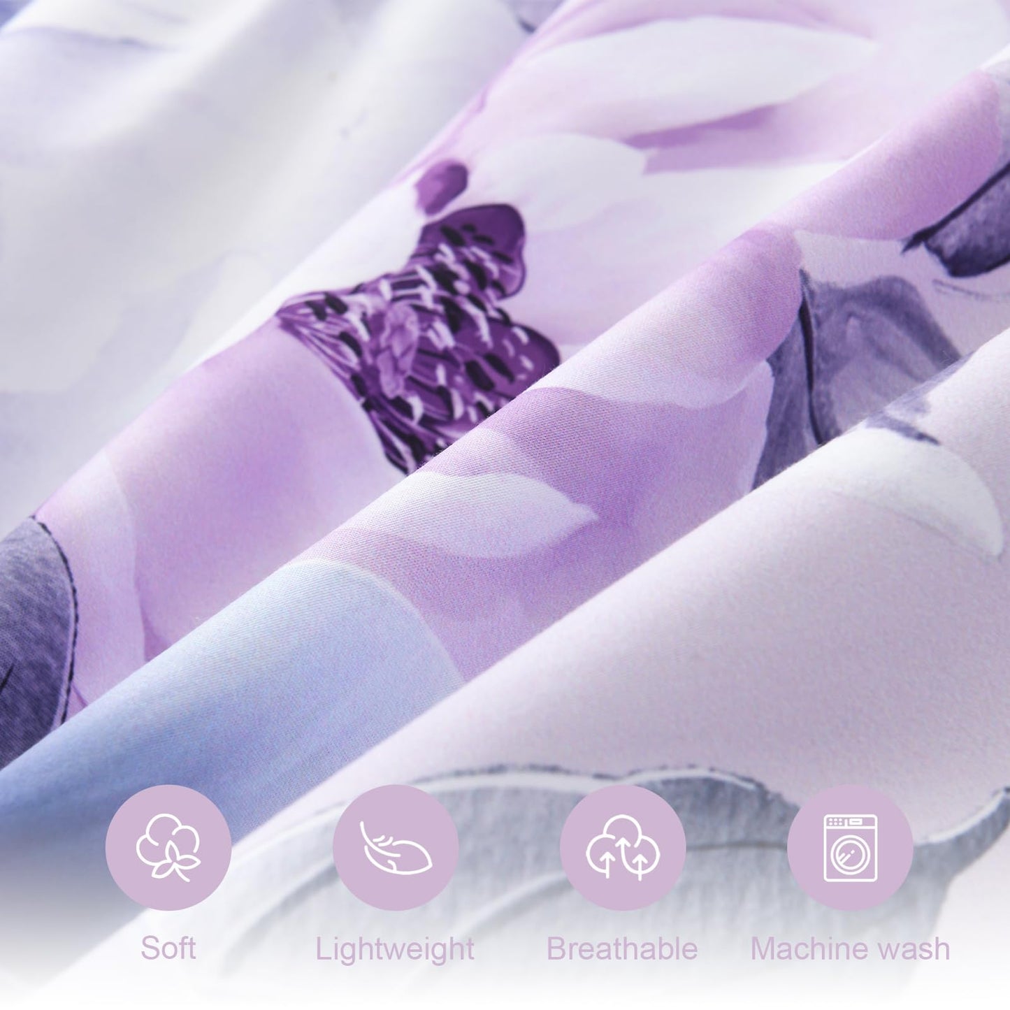 Floral Comforters Queen Size 7 Pieces Botanical Purple Flower Bed in a Bag Ulter Soft Microfiber Bedding Set, Lightweight Bed Comforter Set with Sheets for All Season (Purple, Queen)