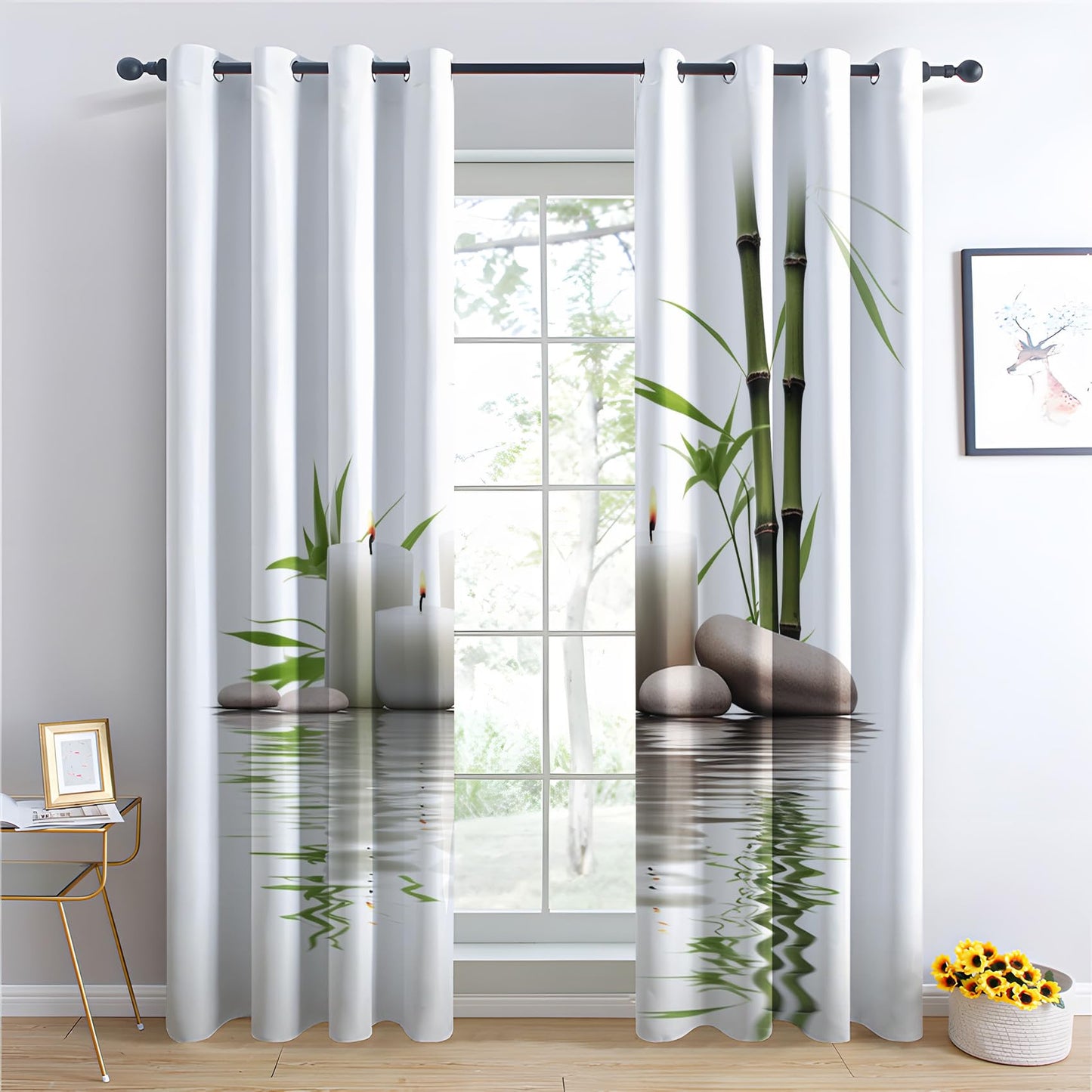 Zen Curtains for Bedroom Living Room, Spa Blackout Curtains & Home Decor, Garden Window Curtains, Thermal Room Darkening Grommet Drapes, 54 Inch 2 Panel Set
