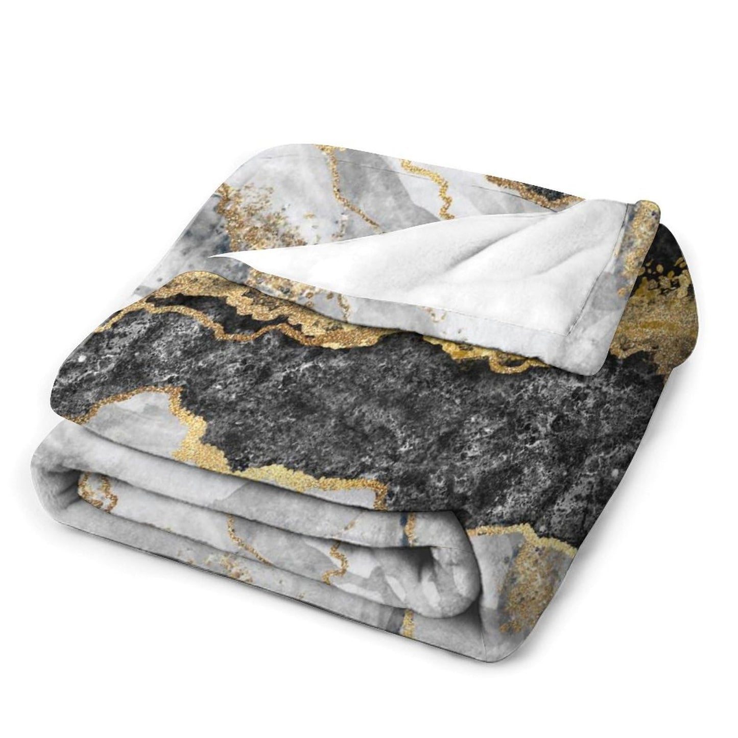 Marble Throw Blanket for Bed Sofa, 40"x50" Super Soft Warm Cozy Fluffy Plush Blanket, Modern Luxury Texture Black Grey Gold Marble Flannel Couch Blanket for Travel Camping