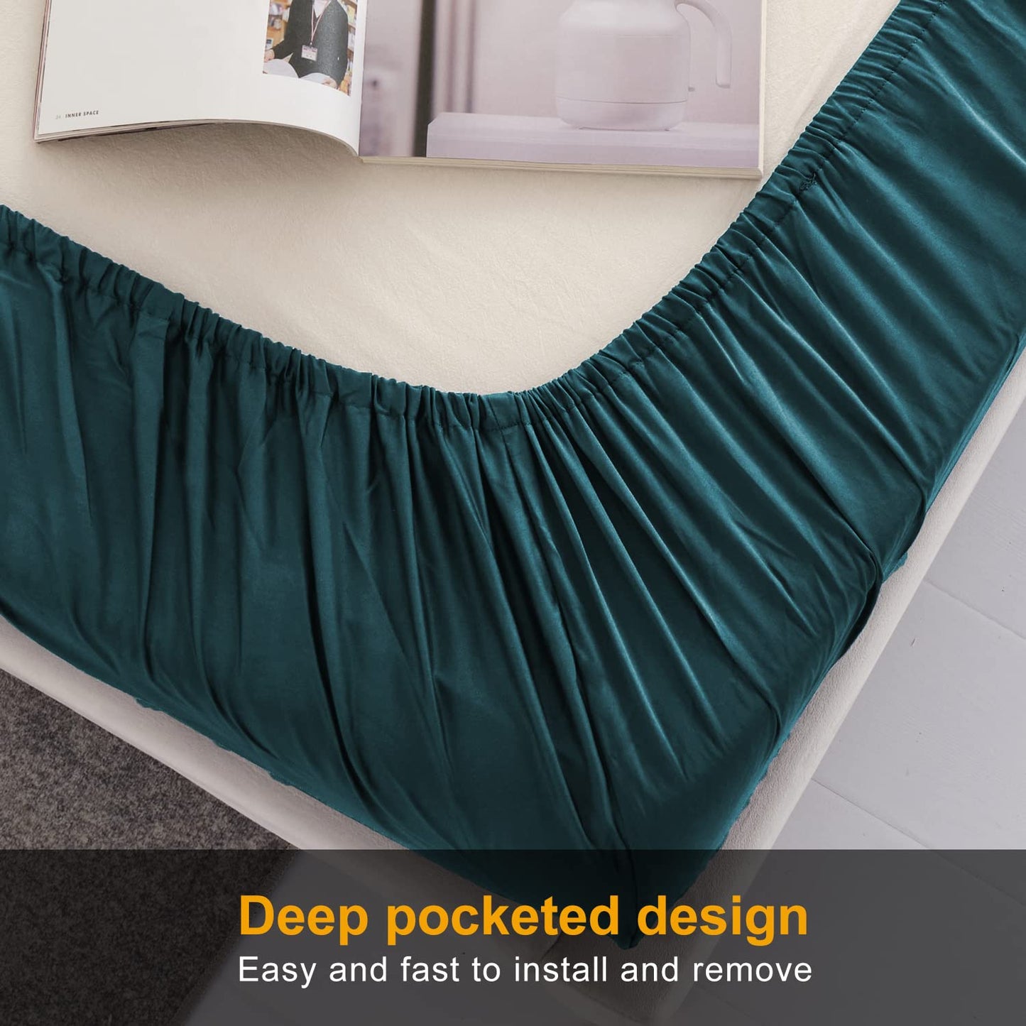 MILDLY Deep Pocket Fitted Sheet Only Queen Size 60"x80" 100% Long Staple Cotton Dark Teal Breathable Bottom Sheet Fits Up to 14" Deep Mattress