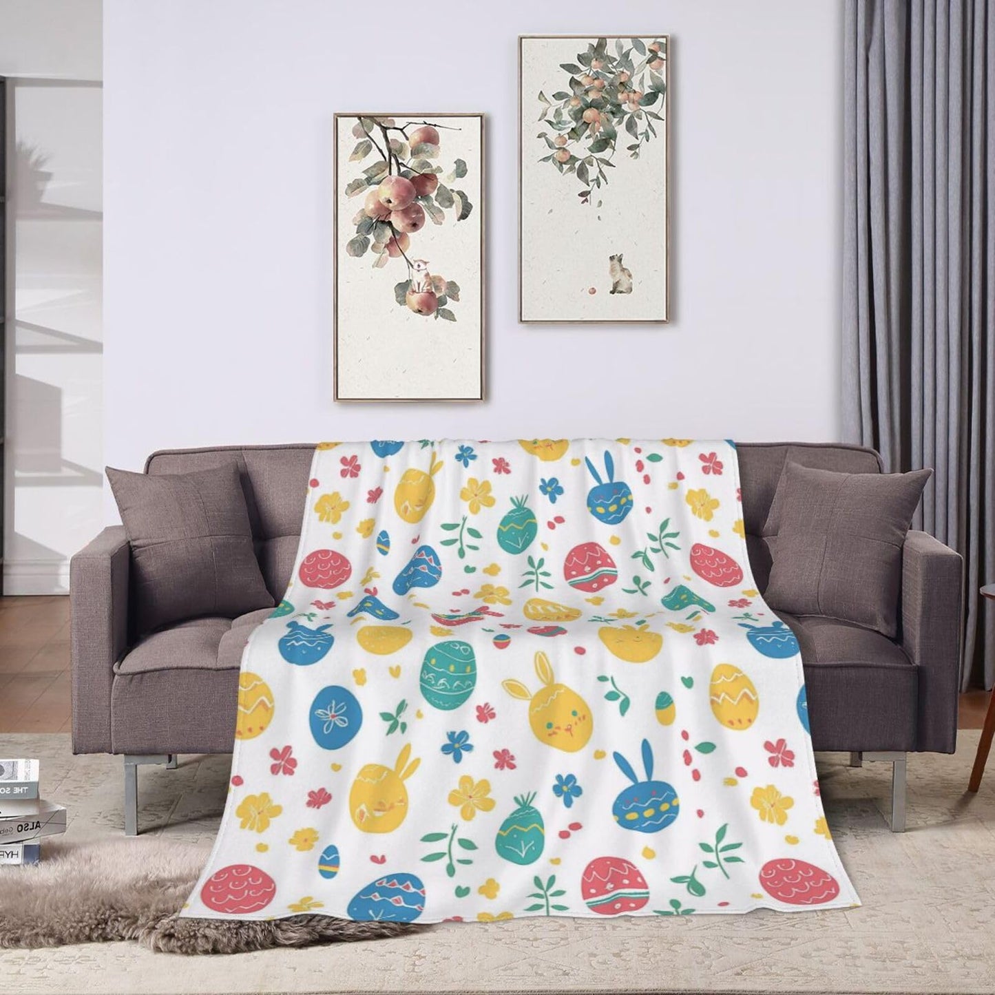 Easter Eggs Bunny Throw Blanket Soft Lightweight Flannel Fleece Blanket 50"X40" for Bed Sofa Couch Camping Travel