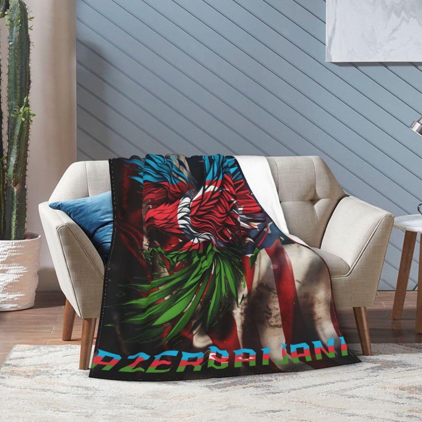 Azerbaijani Flag Throw Blanket Super Soft Anti-Pilling Flannel Lightweight Blanket Gifts for for Couch/Chair/Sofa/Bed/Dorm/Bedroom/Office/Home 80"X60"