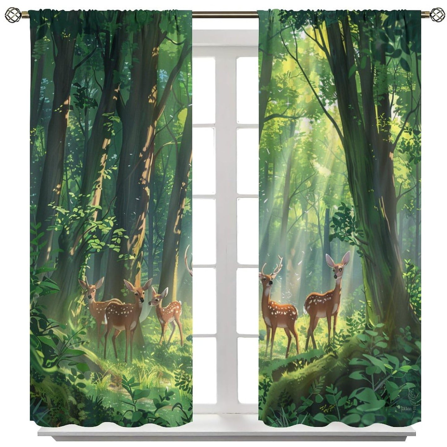 TOWINSFB Green Tree Deer Botanical Blackout Curtains, Butterfly Forest Nature Landscape Home Decor Rod Pocket Window Drapes for Living Room Bedroom - 42" W x 45" L