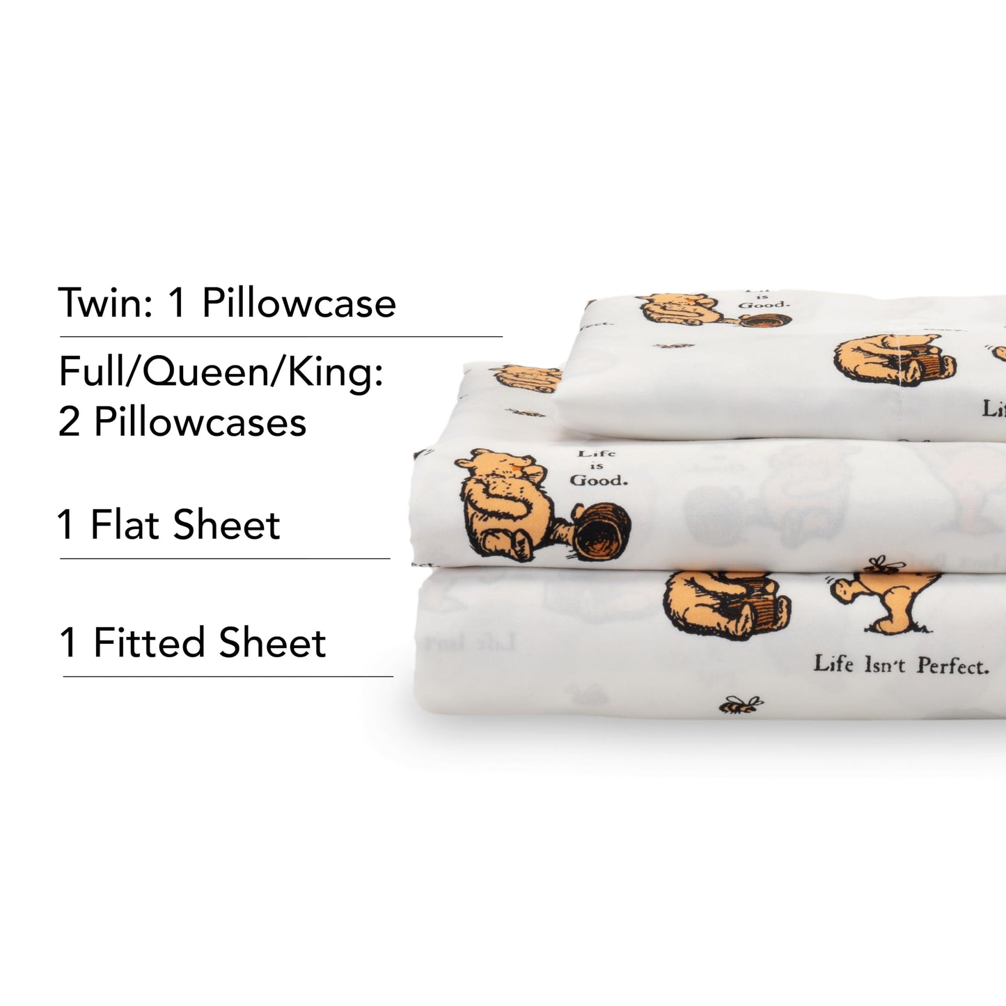 Berkshire Blanket Life is Good® Microfiber Sheets, Full Size - 4 Pieces, Life is Good® Mini Winnie and Hunny Toss White, Cute Character Snoopy Printed Soft Microfiber Bed Sheets