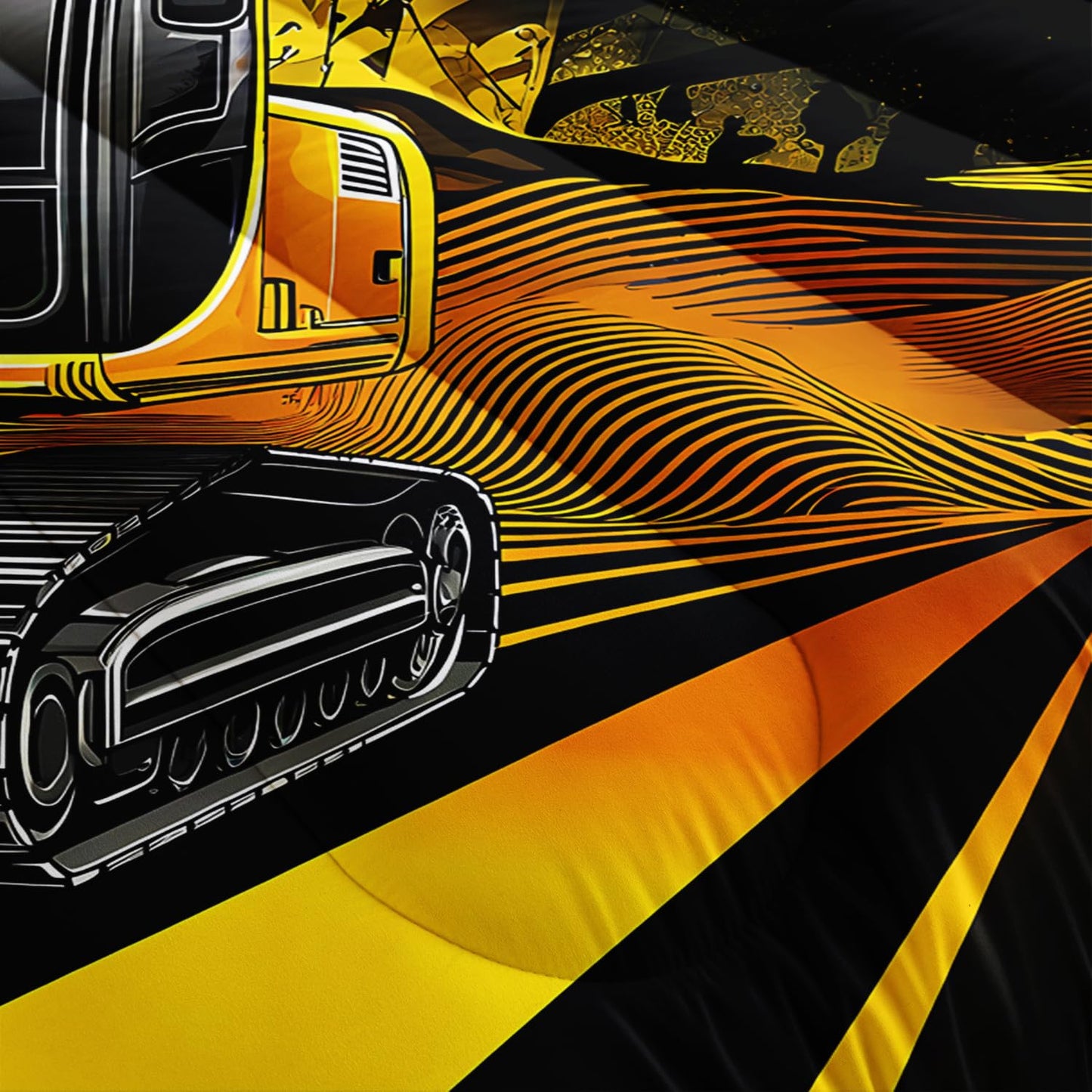 UEVBF Yellow Excavator Construction Vehicles Comforter Set Queen Size,Equipment Trucks Bedding Set for Kids Boys Girls Room Decor,Cartoon Car Pattern Beddings with 2 Pillowcases.