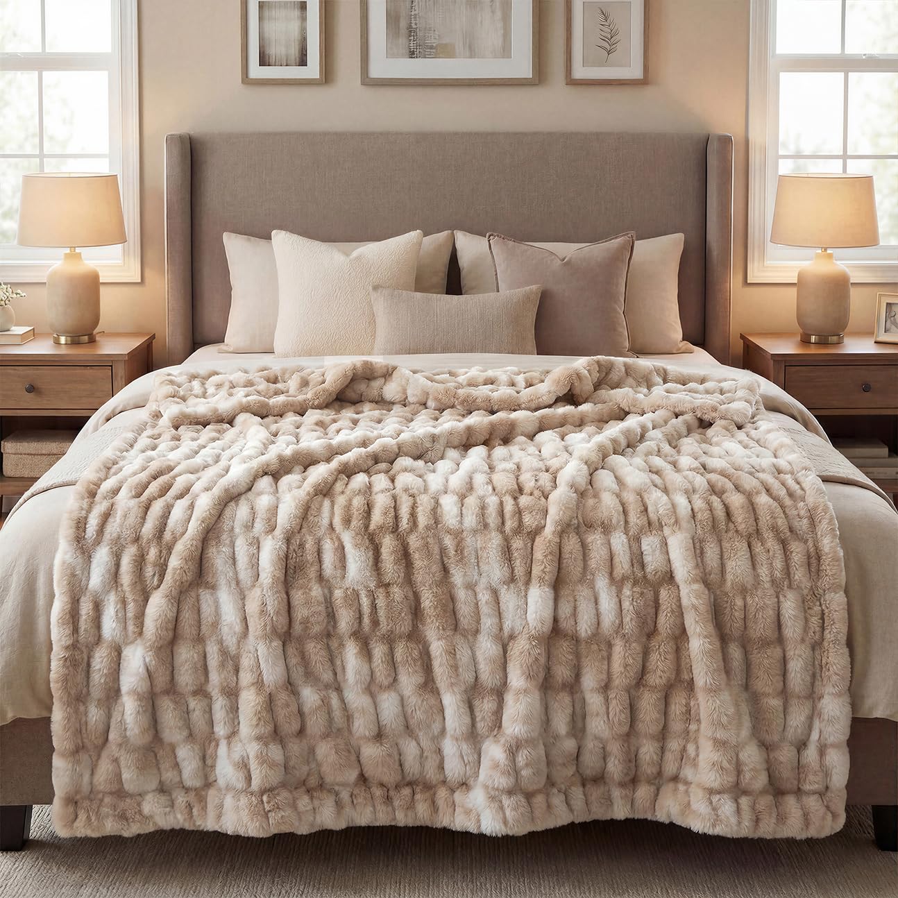 Mamma Mia Covers Faux Fur Throw Blanket – Super Soft and Cozy Fluffy Fleece – Midweight Fuzzy Plush Blanket for Couch and Bed – Gift Luxury Double Sided Throw for Women and Girls – Caramel (50"x60")
