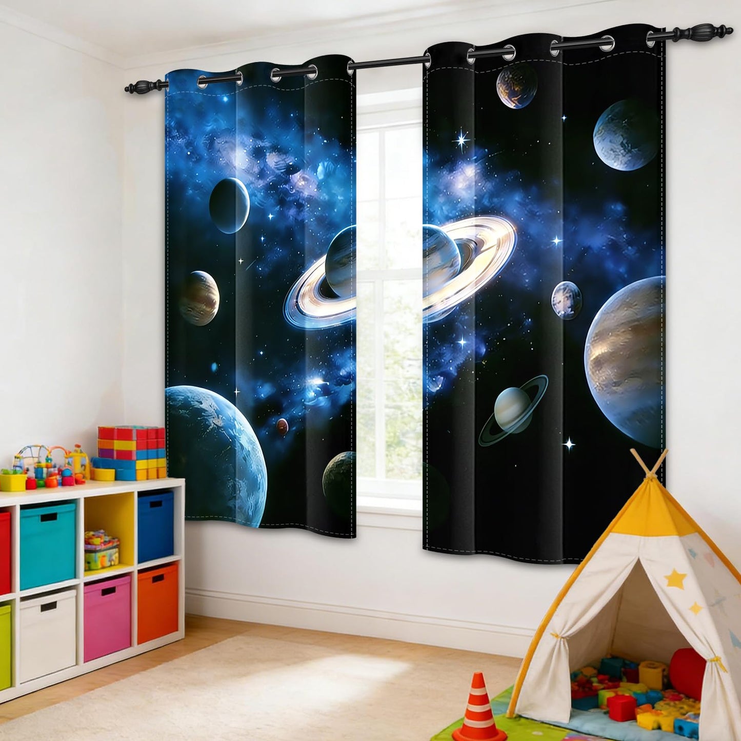 GICDSU Kids Blackout Curtains for Bedroom, Thermal Insulated Room Darkening Drapes for Boys & Girls Room, 63 Inch Length 2 Panels Set, Outer Space Galaxy Planet Saturn Print, 42W x 63L