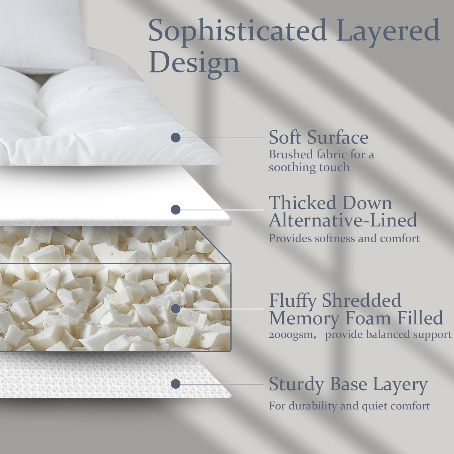 WhatsBedding 5 inch Memory Foam Mattress Topper Full Size for Back Pain, Soft Breathable Cover, Comfort Supportive Pillow Top Mattress Topper, 2000GSM Fluffy Shredded Memory Foam Filled