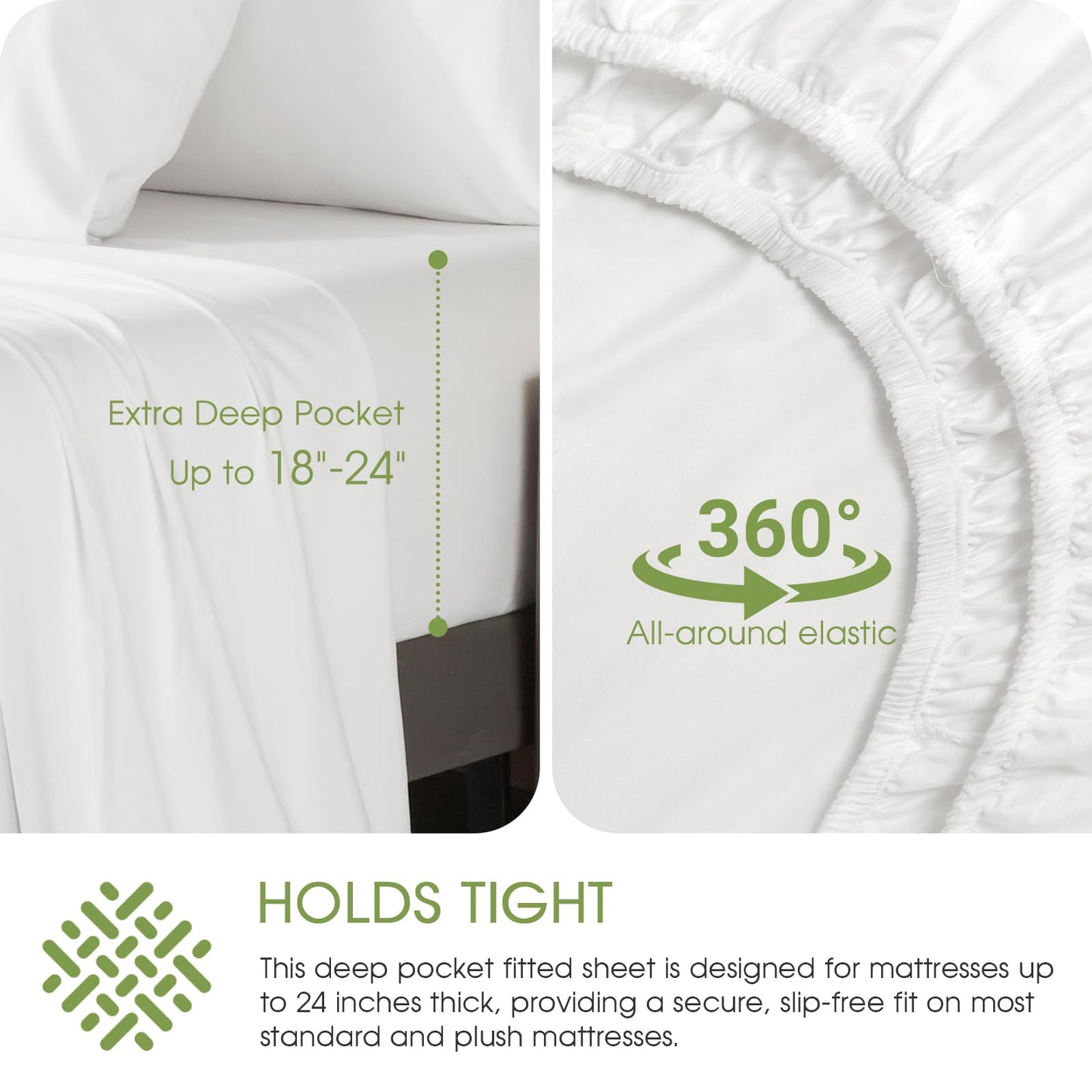 HYPREST Cooling Sheets California King – Rayon Derived from Bamboo, Silk Soft & Breathable, No Sweat Luxury Sheet Set, Extra Deep Pocket King Sheets Fits 18"–24" Thick Mattress - White