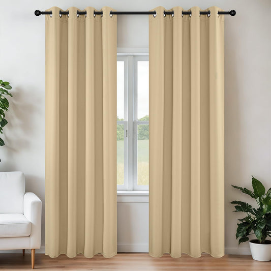Joydeco Blackout Curtains 84 Inch Length 2 Panels Set, Thermal Insulated Long Curtains& Drapes 2 Burg, Room Darkening Grommet Drapes for Living Room Bedroom Window (W52 x L84 Inch, Beige)