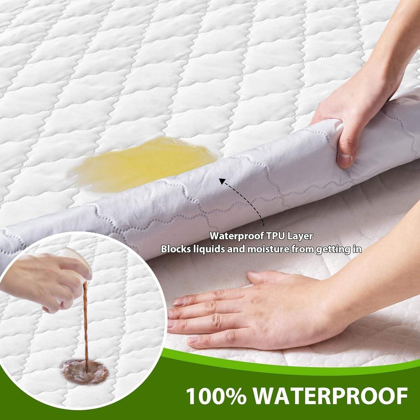 Bedding Waterproof Mattress Protectors with Deep Pocket Fitted Up to 13 inches, Washable Mattress Cover Topper Comfortable Soft Noiseless for Dorm,Home, Hotel (White, Full)