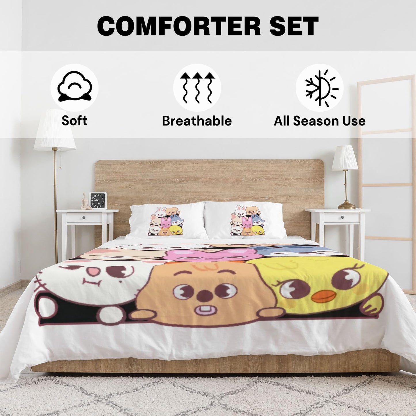 Allenjoy Twin Size Group Comforter Set Youth Soundwave Bed Bedding Sets Bedroom Decor with 1 Pillowcase SC00049-005