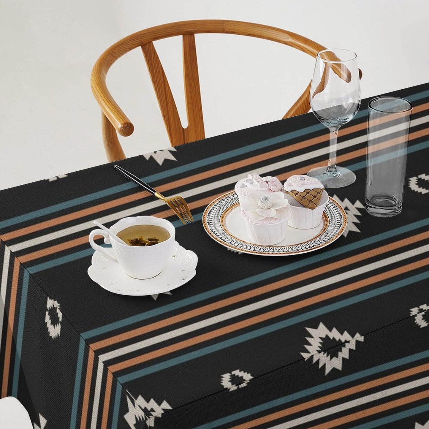 Aztec Tablecloth,Western Ethnic Geometric Stripe Print Table Cloth for Farmhouse Home Kitchen Dining Party Patio Indoor Outdoor Rectangle 55x55in