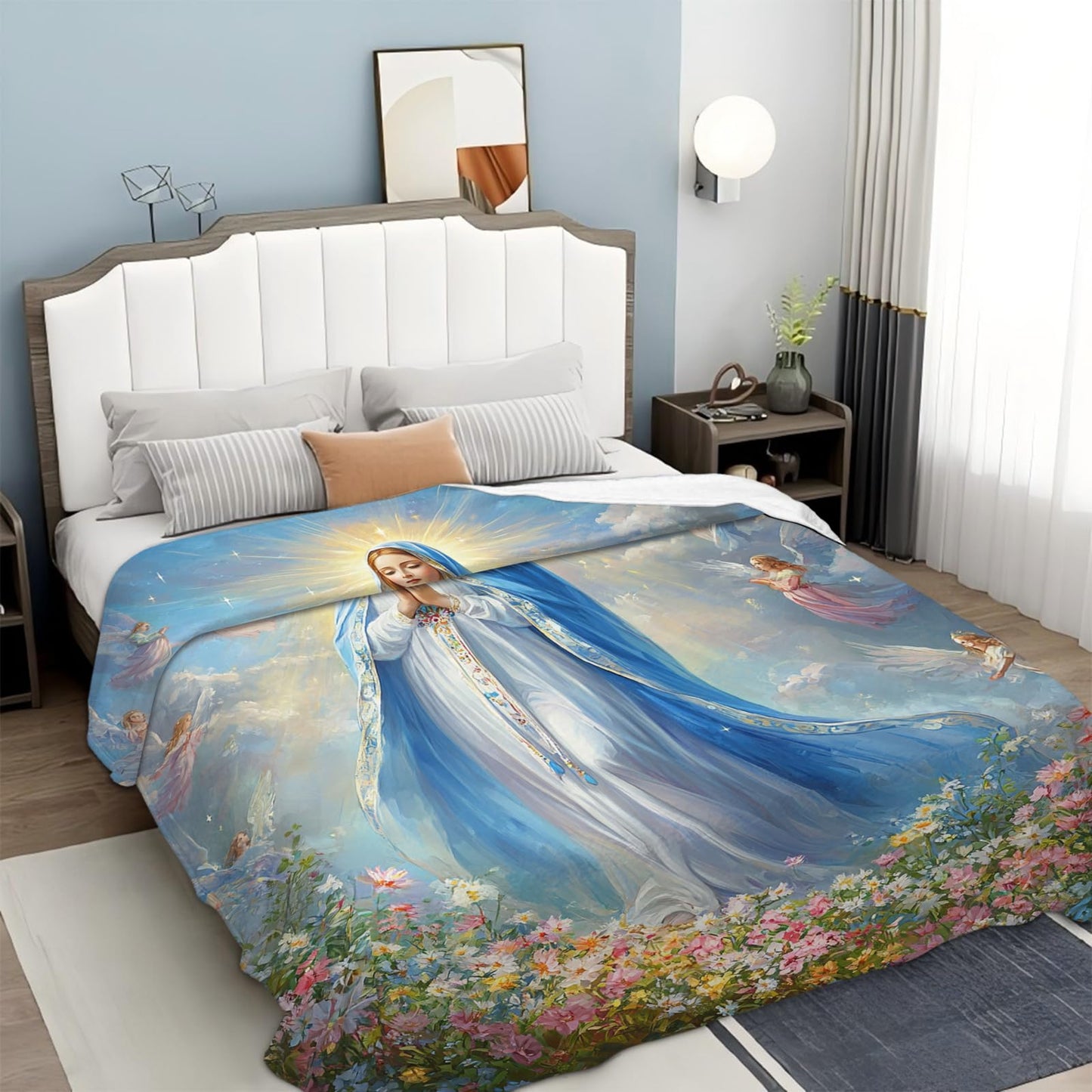 Virgin Mary Virgen de Guadalupe Blanket, Our Lady of Guadalupe Throw Blanket, Cozy Flannel Soft Blankets Gift for Girls Couch Sofa Bed 50" x 40"