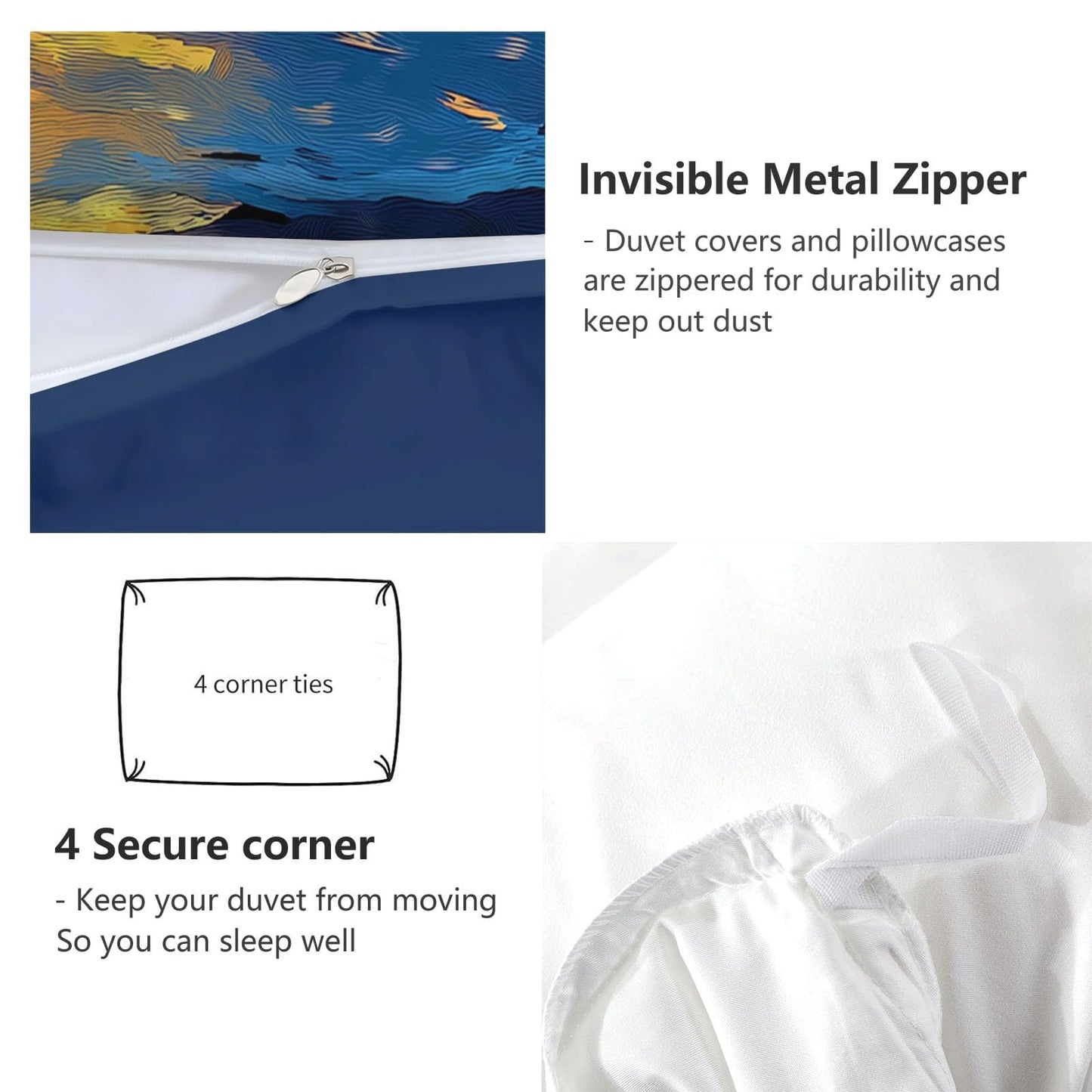 Twin Duvet Cover Set Oil Painting Couple Seaside Soft Microfiber Reversible Comforter Bedding Cover with Zip Tie, Lightweight Breathable Navy, for Boys Girls Teens