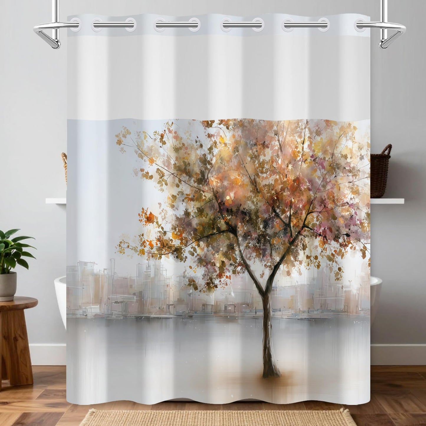 NAEMBCU No Hook Abstract Shower Curtain with Liner 71 x 74 Inch