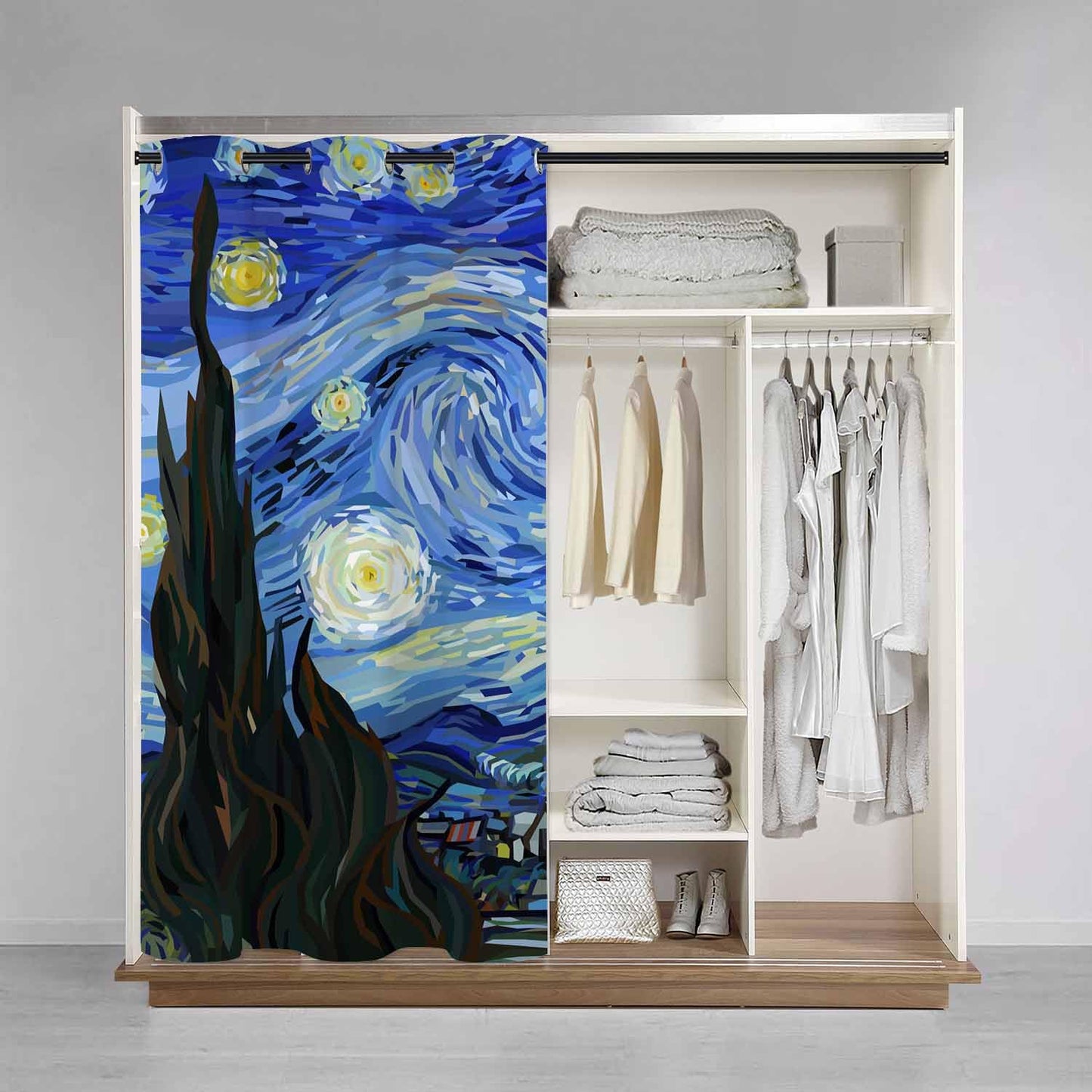 Haciadan Starry Night Doorway Curtains Blue Moon Star Van Gogh Painting 1 Panel 34" W X 80" L Door Drape for Kitchen Restaurant Bedroom Living Room
