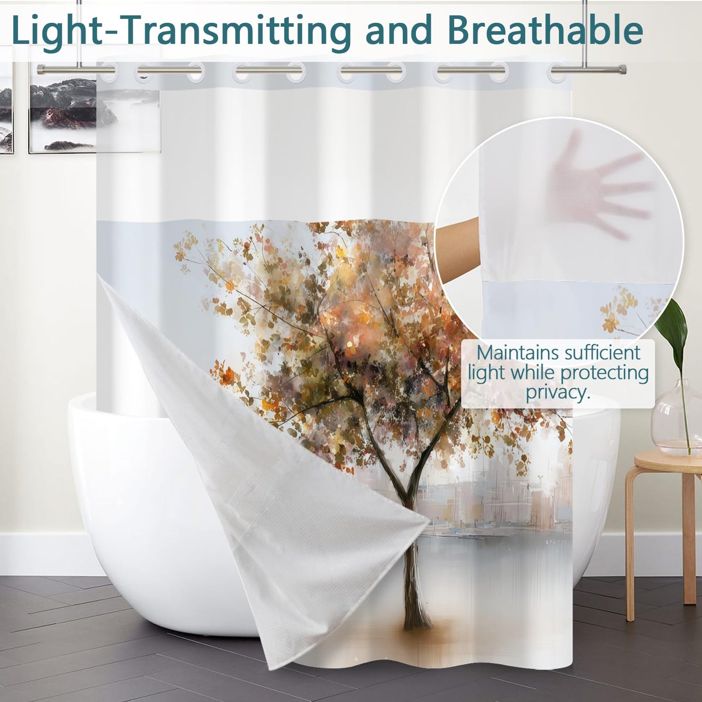 NAEMBCU No Hook Abstract Shower Curtain with Liner 71 x 74 Inch