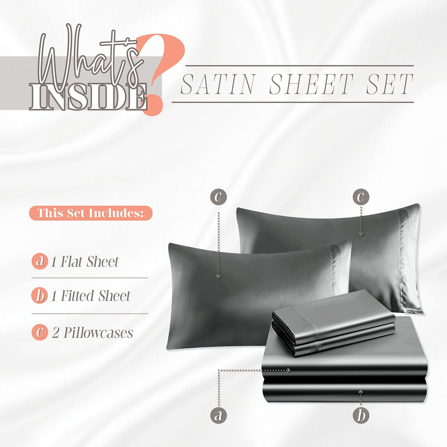Elegant Comfort Luxurious 4-Piece Silky Satin Sheet Set, Skin and Hair Friendly, Wrinkle, Fade, Stain Resistant with Deep Pockets Fitted Sheet, Cooling Soft Satin Sheet Set, Twin XL, Gray