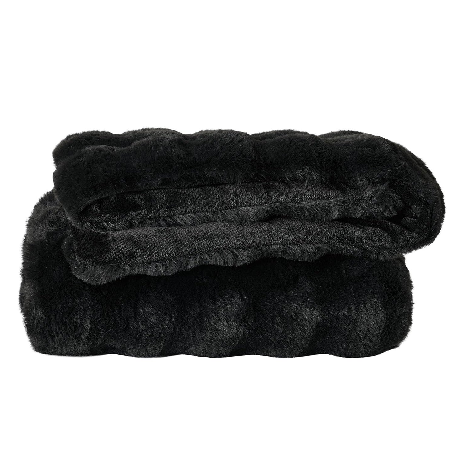 Lotus Karen Faux Fur Throw Blanket Black - Big Bubble Rabbit Fluff Blanket for Couch, Small Fluffy Fuzzy Cozy Blanket, Thick Furry Plush Shaggy Blankets, 50x60 Inches
