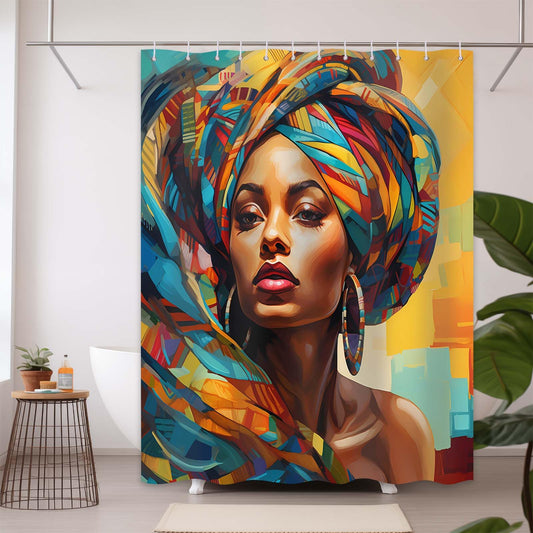 DLTAY African Shower Curtain, Afro Black Girl, 72x72 inches