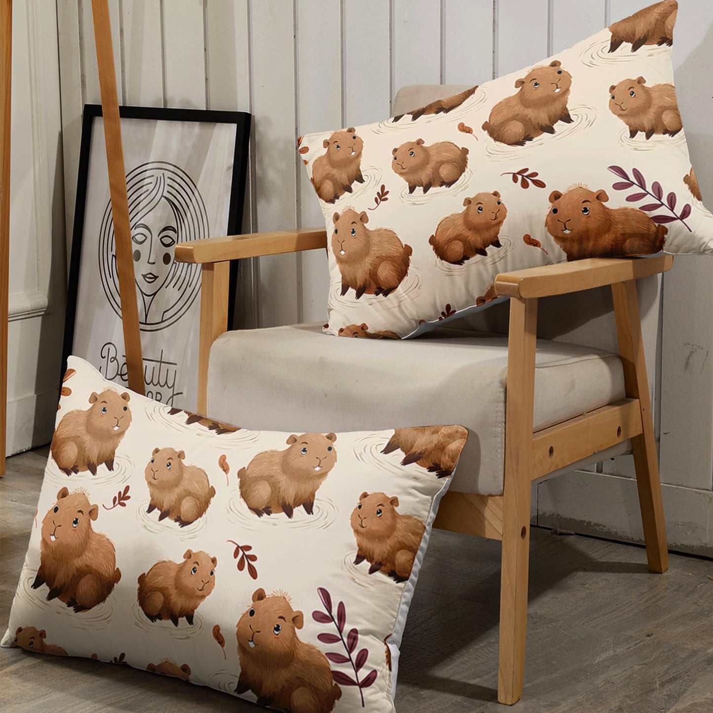 AILONEN Kids Bedding Cute Capybara Bed Sheet Set Twin Size, Cartoon Capybara Brown Bedding Set for Girls Boys Room Decor,Kawaii Animal Soft Fitted Sheet with 2 Pillowcases,3Pcs