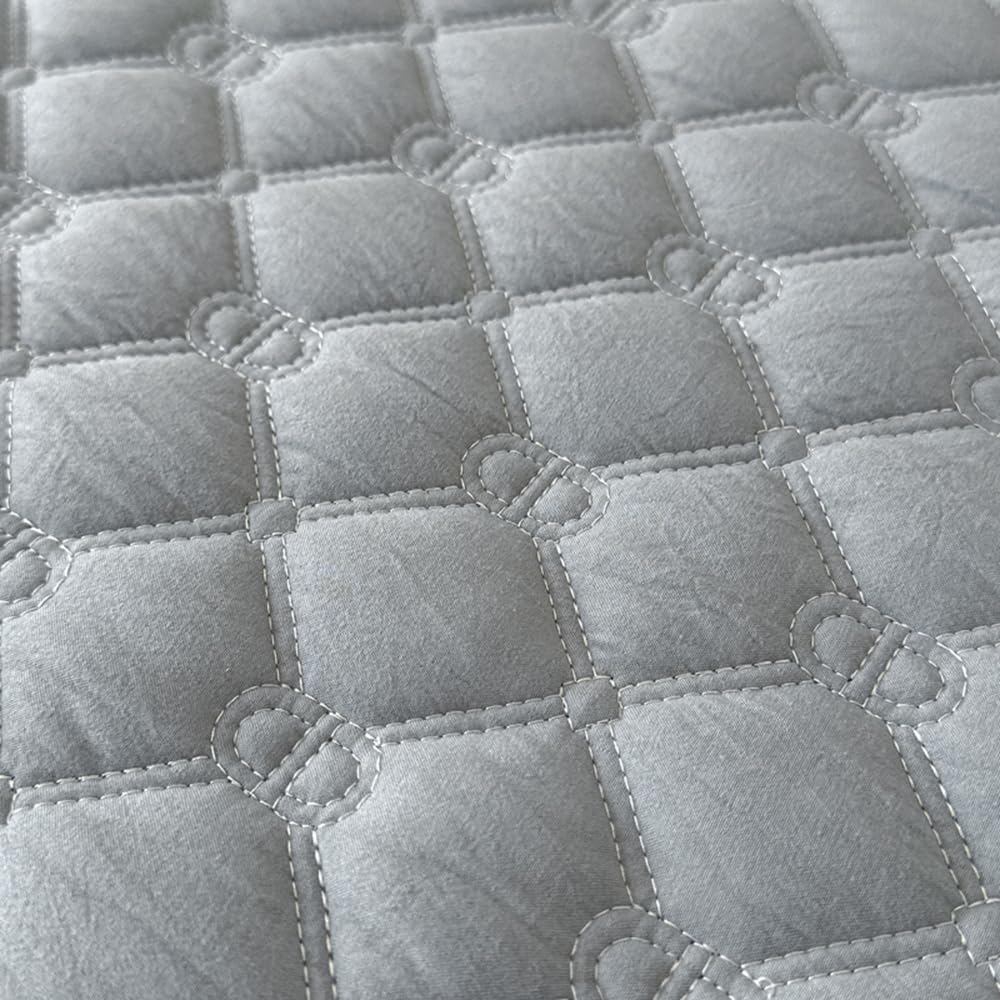ZIQINPSQ Gingham Fitted Sheet Full Size - 18" Deep Pocket Cotton Quilted, Non-Slip Skincare Bed Sheet,Light Grey