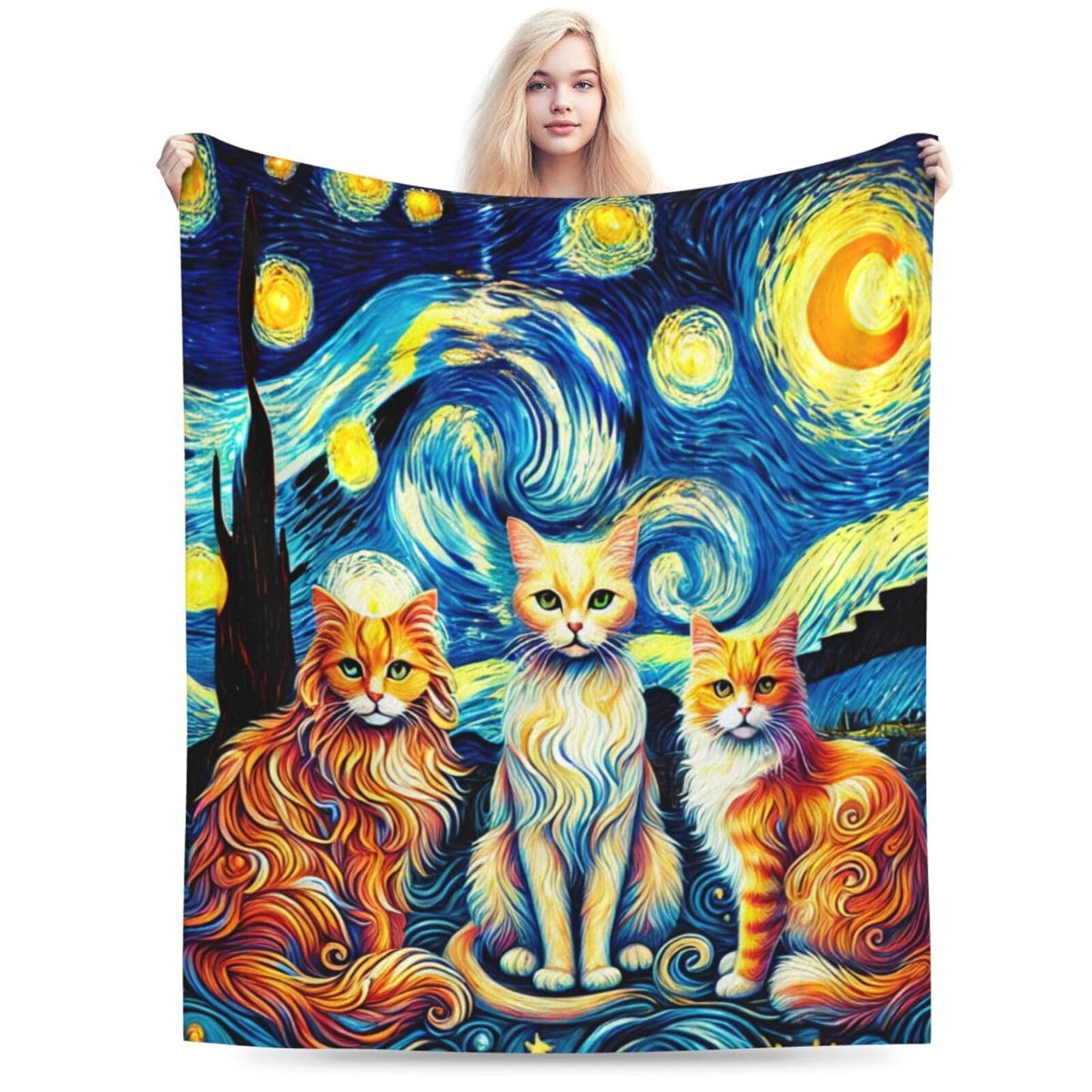 Cat Blanket Starry Night Throw Blanket Soft Warm Cozy Fuzzy Plush Kitten Throw Blanket Gifts for Girls Women Cats Lightweight Fleece Flannel Gift Blankets for Kids Adults 40"X50"