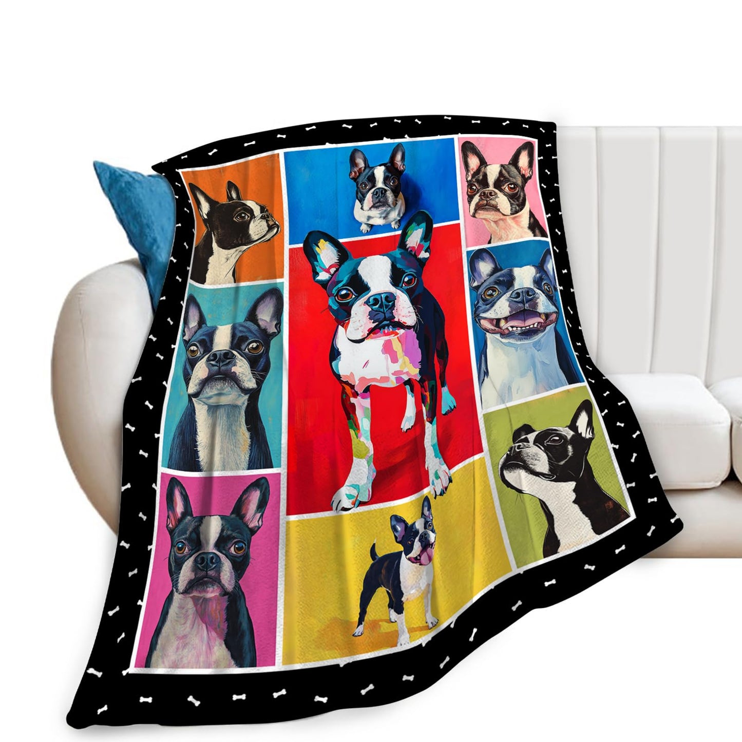 Boston Terrier Blanket, Dog Throw Blanket, Boston Terrier Gifts, Pet Dog Stuff Fleece Flannel Plush for Women Men Boys Girls Lover Adults Soft Bedding for Sofa Bed Office Home Decor 50"X40"