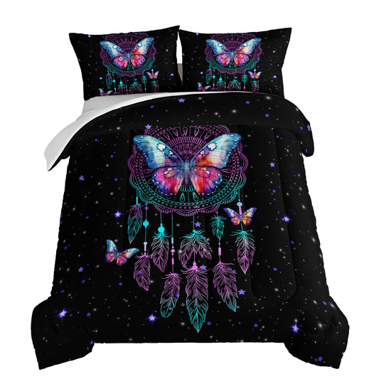HOSIMA Dream Catcher Tween Bedding Sets for Girls,Butterfly Feather Dream Stories Comforter Set Kidcore Room Decor Aesthetic Galaxy Starry Black Comforter Full Size with 2 Pillowcases.