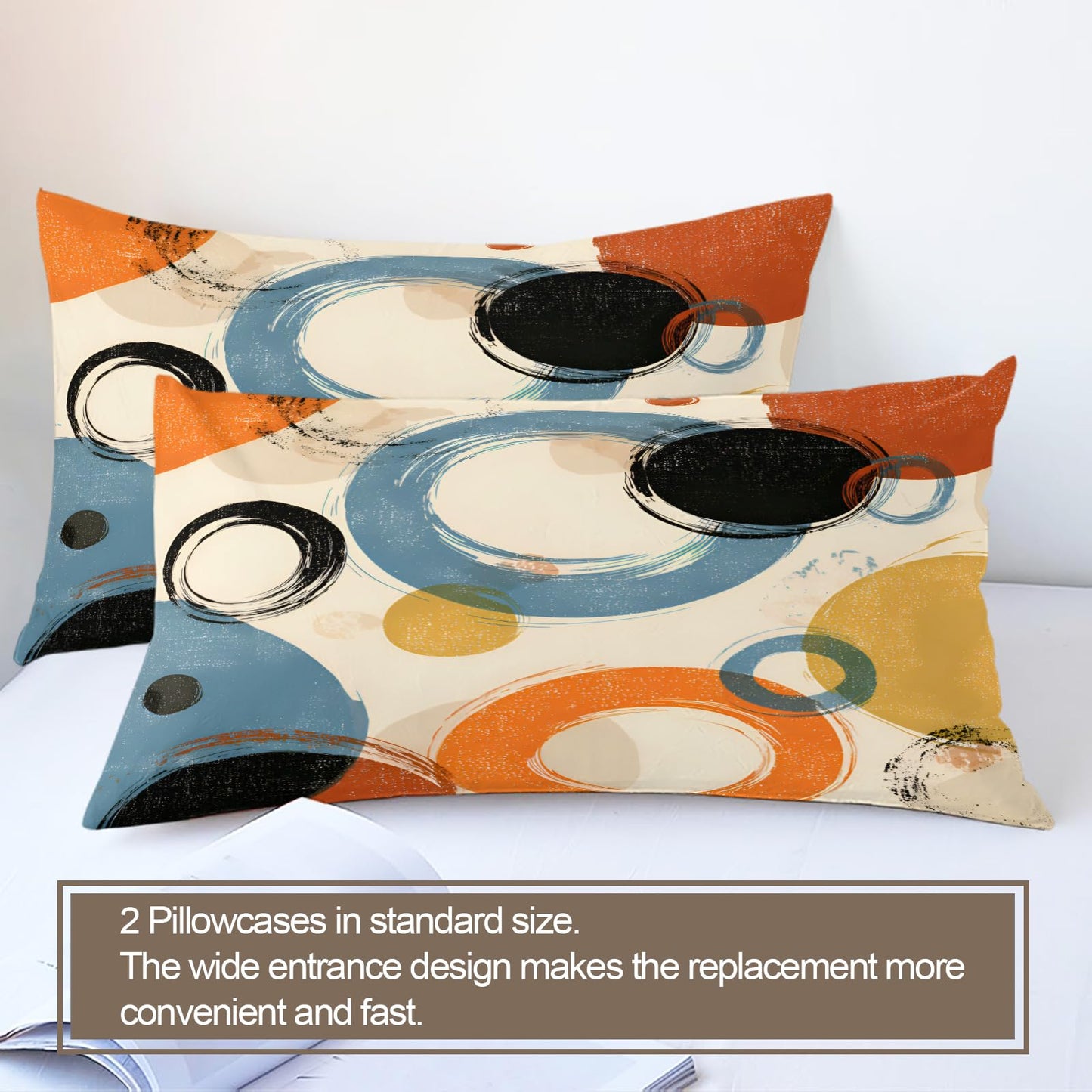 QINYUN Retro Dirt Duvet Cover Queen Size, Abstract Circle Geometry Art Bedding Set 3 Piece Bedroom Decor Farmhouse Comforter Cover with Zipper Ties & 2 Pillowcases