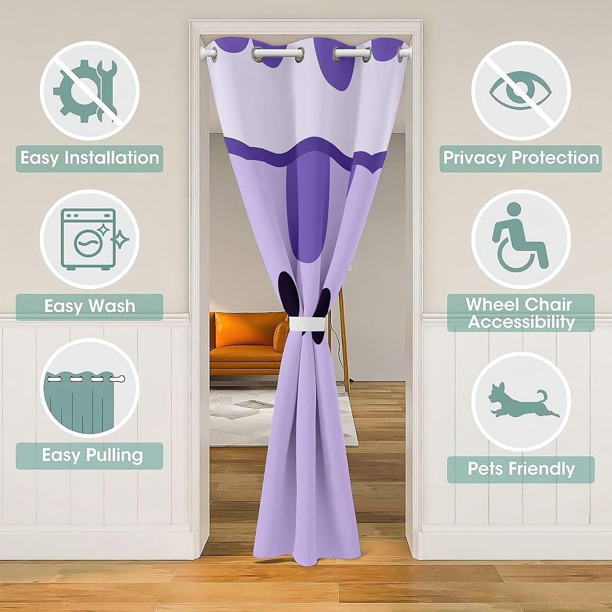 Feelyou Cute Cartoon Cat Door Curtain for Doorway Privacy Purple Cat Closet Cover Kawaii Animal Room Divider Curtain 52" x 84" Animal Theme Bedroom Living Room Window Treatments