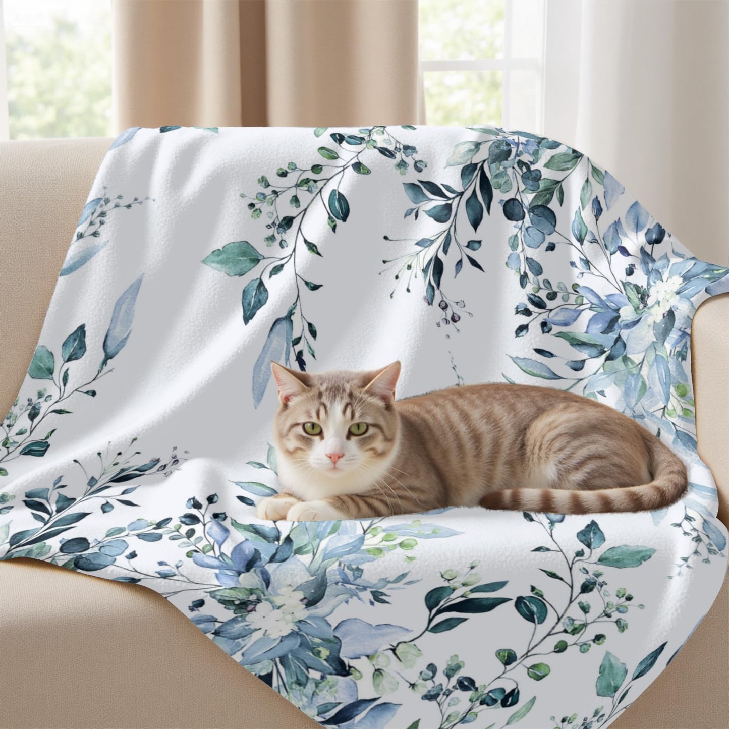 Arktrident Blue Eucalyptus Throw Blanket Sage Leaves Lightweight Bed Blanket Bedroom Decor Soft Fluffy Plush Fuzzy Cozy Couch Fleece Blankets 50"X60"