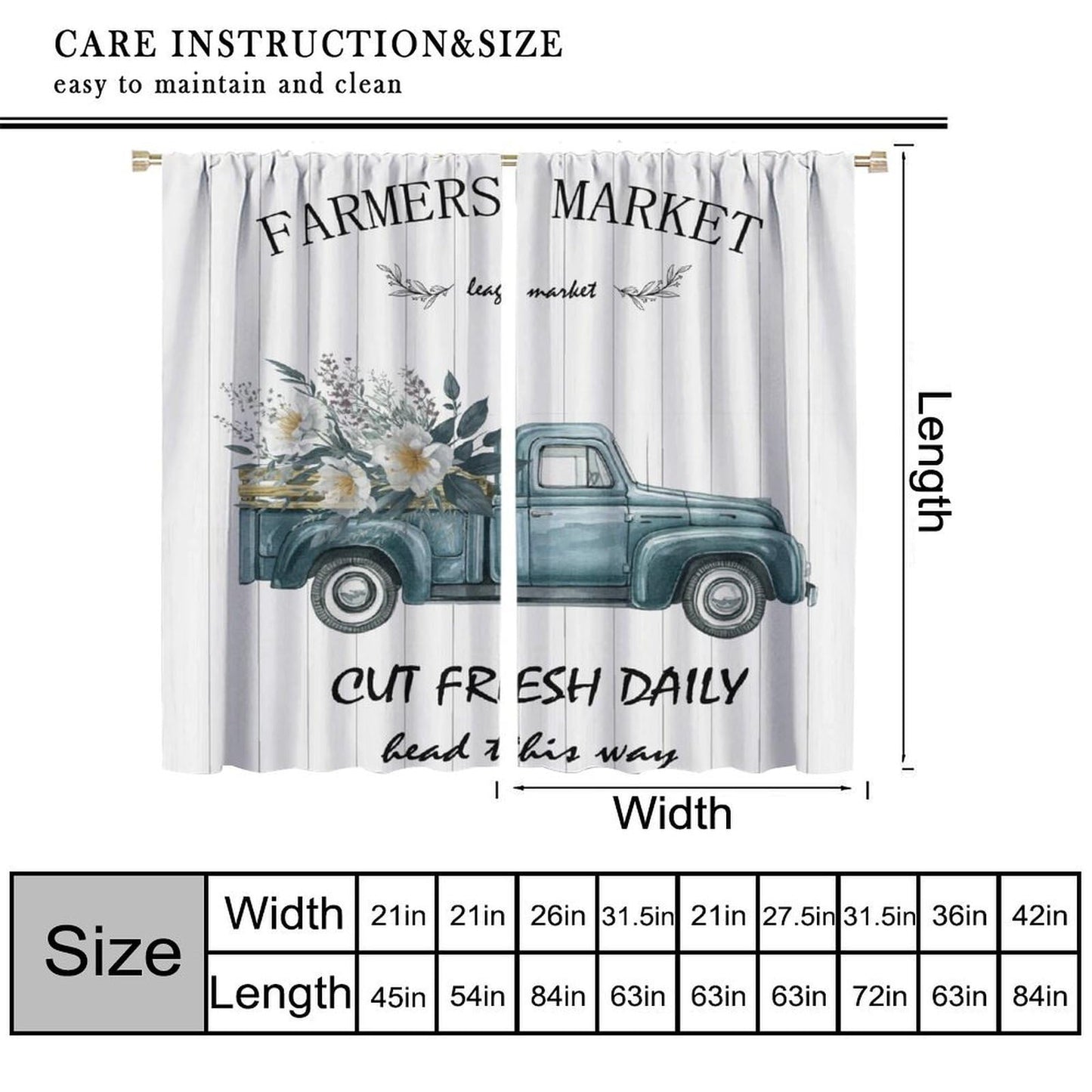 Nanacur Country Farmhouse Truck Curtains, Rural Farmhouse Truck Wooden Spring Flowers Plants Window Drapes, for Bedroom Living Room 42" W X 45" L (Decorative)