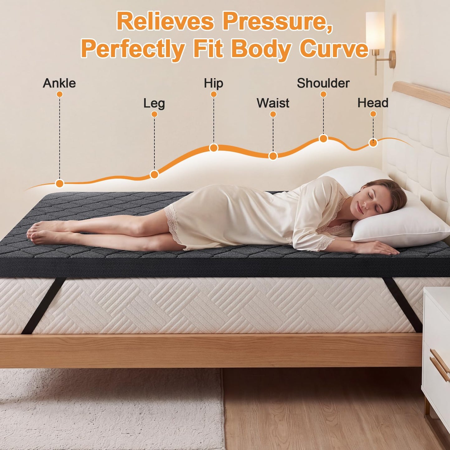 Vipbear 3 Inch King Size Extra Firm Mattress Topper, High Density Hard Mattress Pad for Pressure Relief, Bed Topper with Non-Slip & Removable, CertiPUR-US Certified, 80"x76"