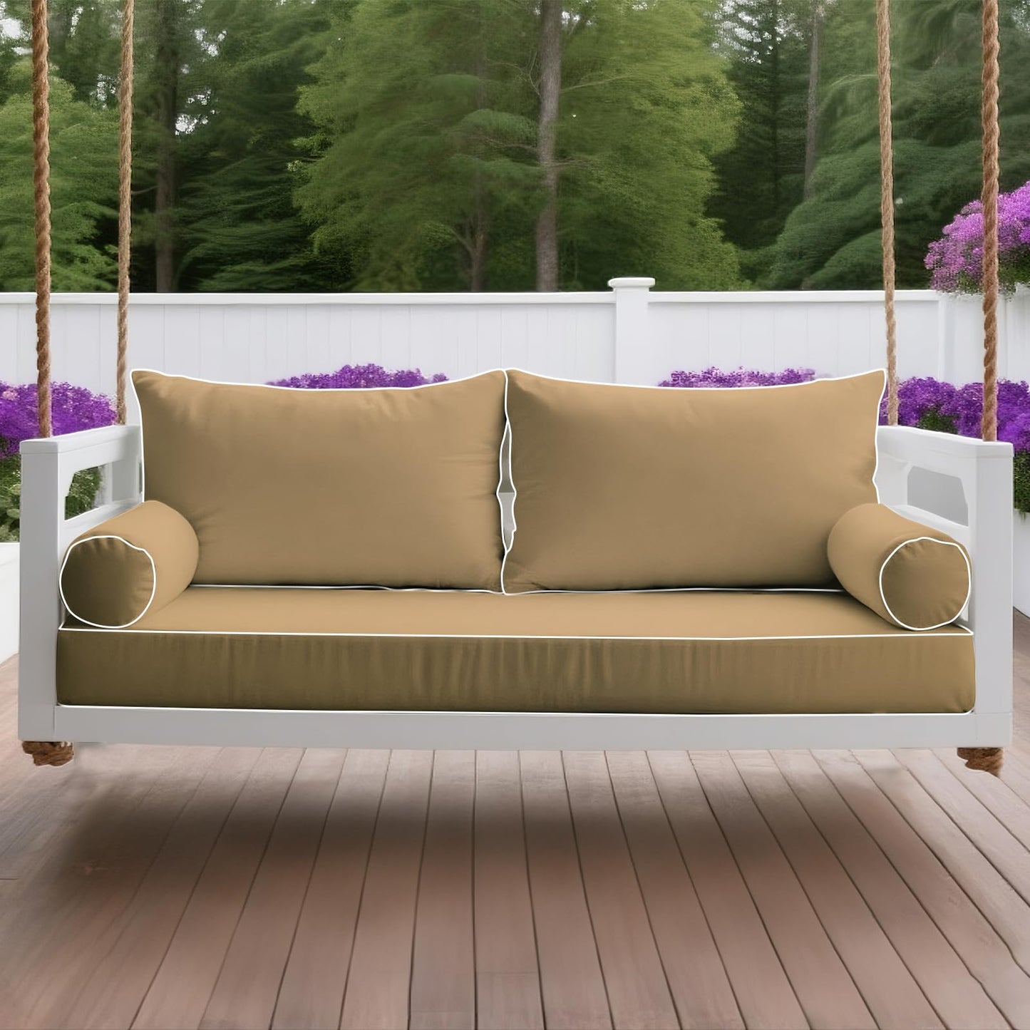 NSFBZA Outdoor Twin Size Patio Swing Bed Mattress and Pillows Cover with Zipper,Fade Resistant 6 Inch Porch Daybed Cushion Waterproof Covers (Light Brown, 75 * 39 * 6in)