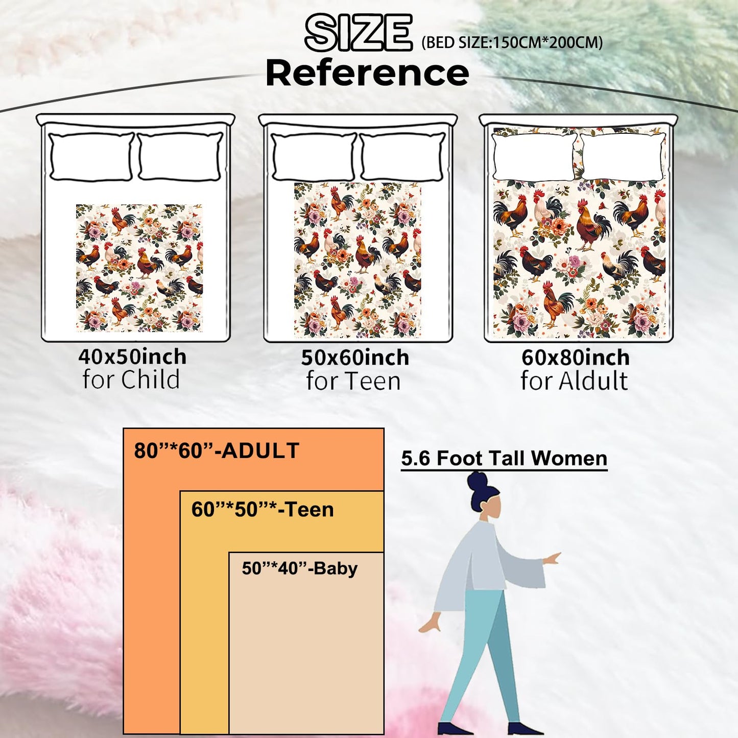 amepay Cute Rooster Blanket Gifts for Kids Adult Girls,Chicken and Flower Retro Flannel Throw Blankets,Soft Comfy Lightweight for Farmhouse Home Couch Bed Sofa Decor,Rustic Lovers 60x50in