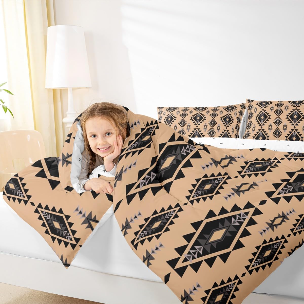 jejeloiu Boho Western Comforter Set Queen Size Bohemian Southwestern Bedding Set for Kids Boys Girls Aztec Decor Duvet Quilt Country Bedroom Farmhouse 3 Pcs with 2 Pillow Cases