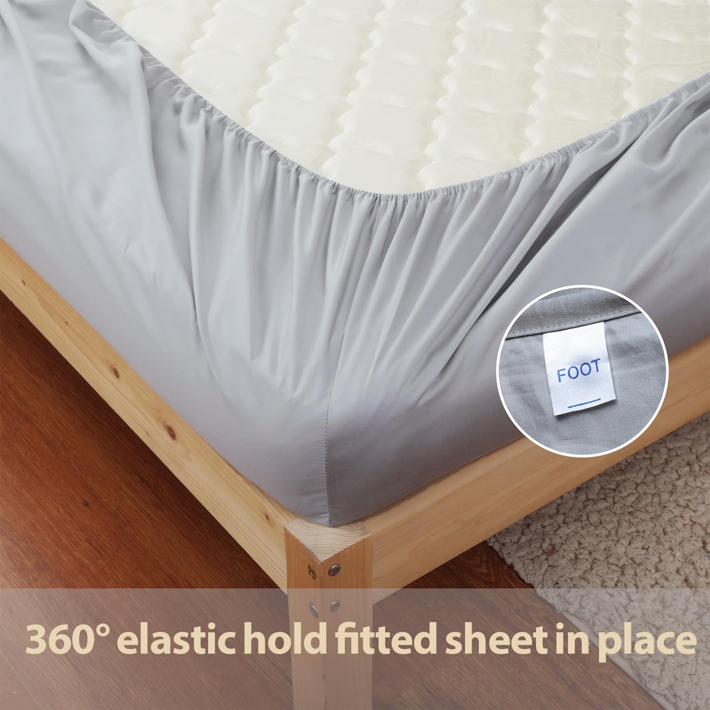 2 Pack Queen Fitted Sheets Only, 100% Egyptian Cotton, Super Soft 600 Thread Count Sateen, 16" Deep Pocket Bottom Sheets, Breathable Hotel Quality, Durable All-Around Elastic, Grey