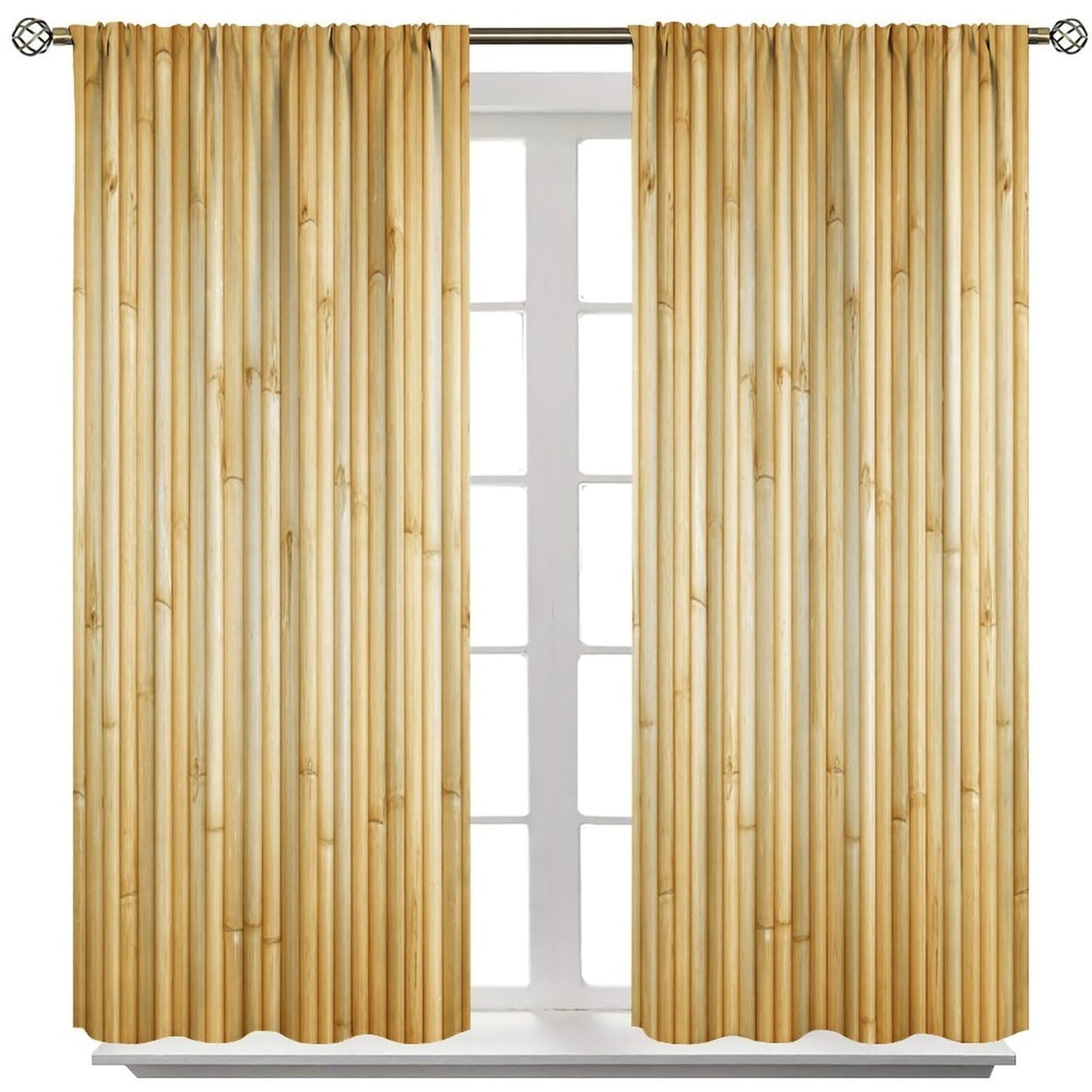 TYVGICZ Bamboo Curtains, Asia Chinese Bamboo Stems Hinese Japanese Style Asian Calligraphy Style Culture Theme Yellow Window Treatments for Living Room Bedroom Drapes, 42x45 Inch