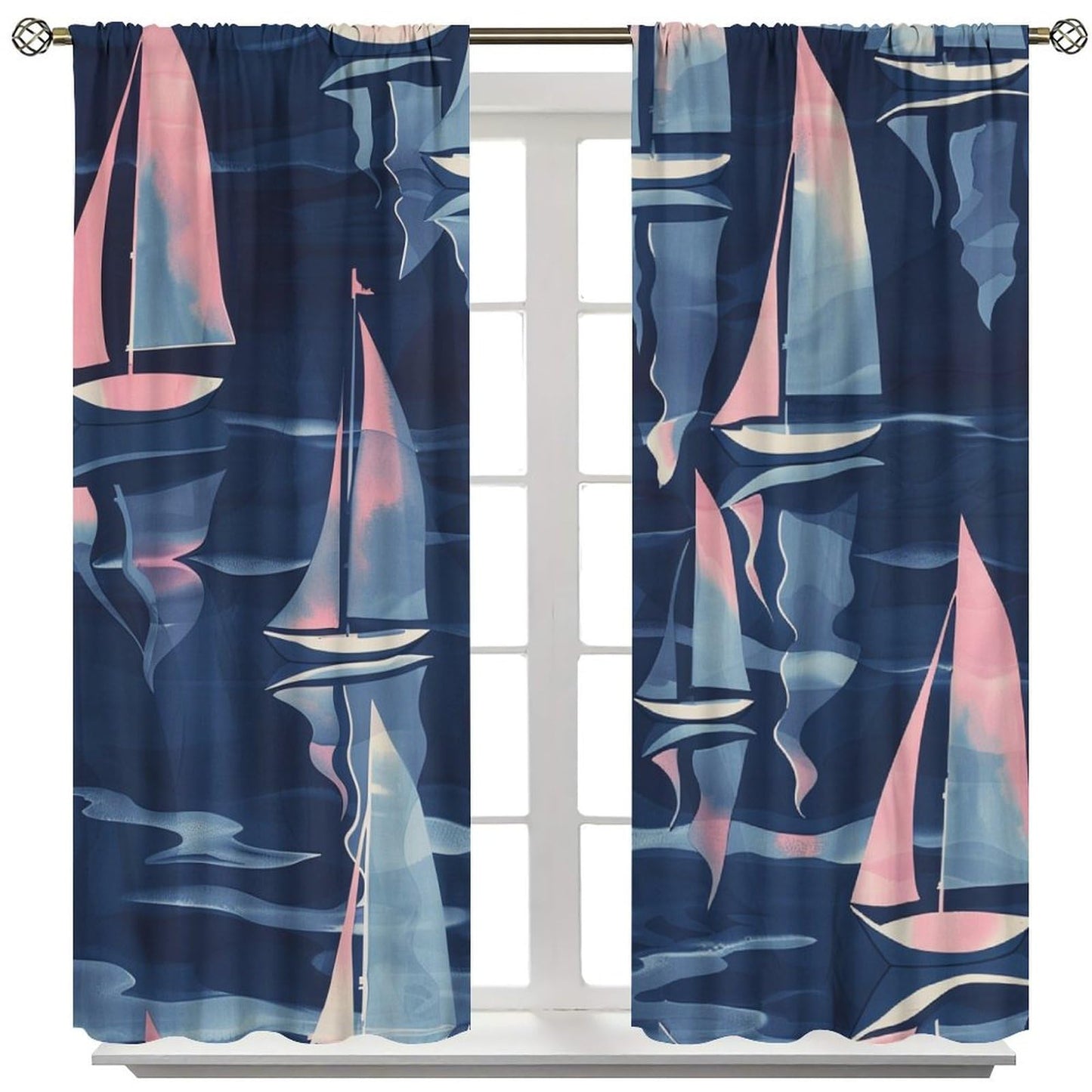 TOWINSFB Funny Sailing Ship Blackout Curtains, Cute Cartoon Sailboat Nautical Home Decor Rod Pocket Window Drapes for Living Room Bedroom - 42" W x 45" L