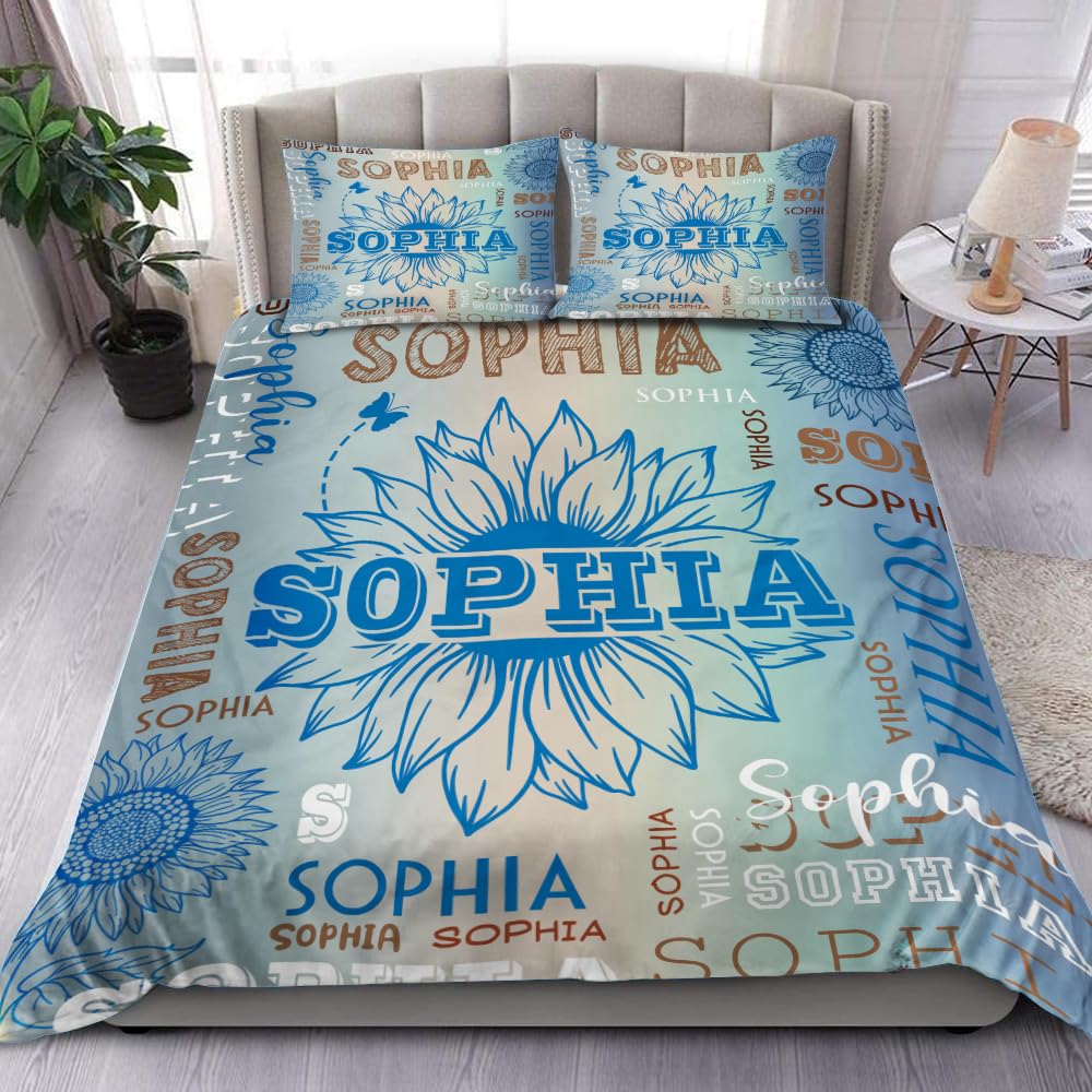 ZBIGTEE Personalized Sunflower Bed Set with Name, Monogram Bedding Set, Custom Name Bedding, Custom Comforter with Name, Girl Bedding Set, Gift for Sunflower Lovers (Sunflower Bed Set 09)