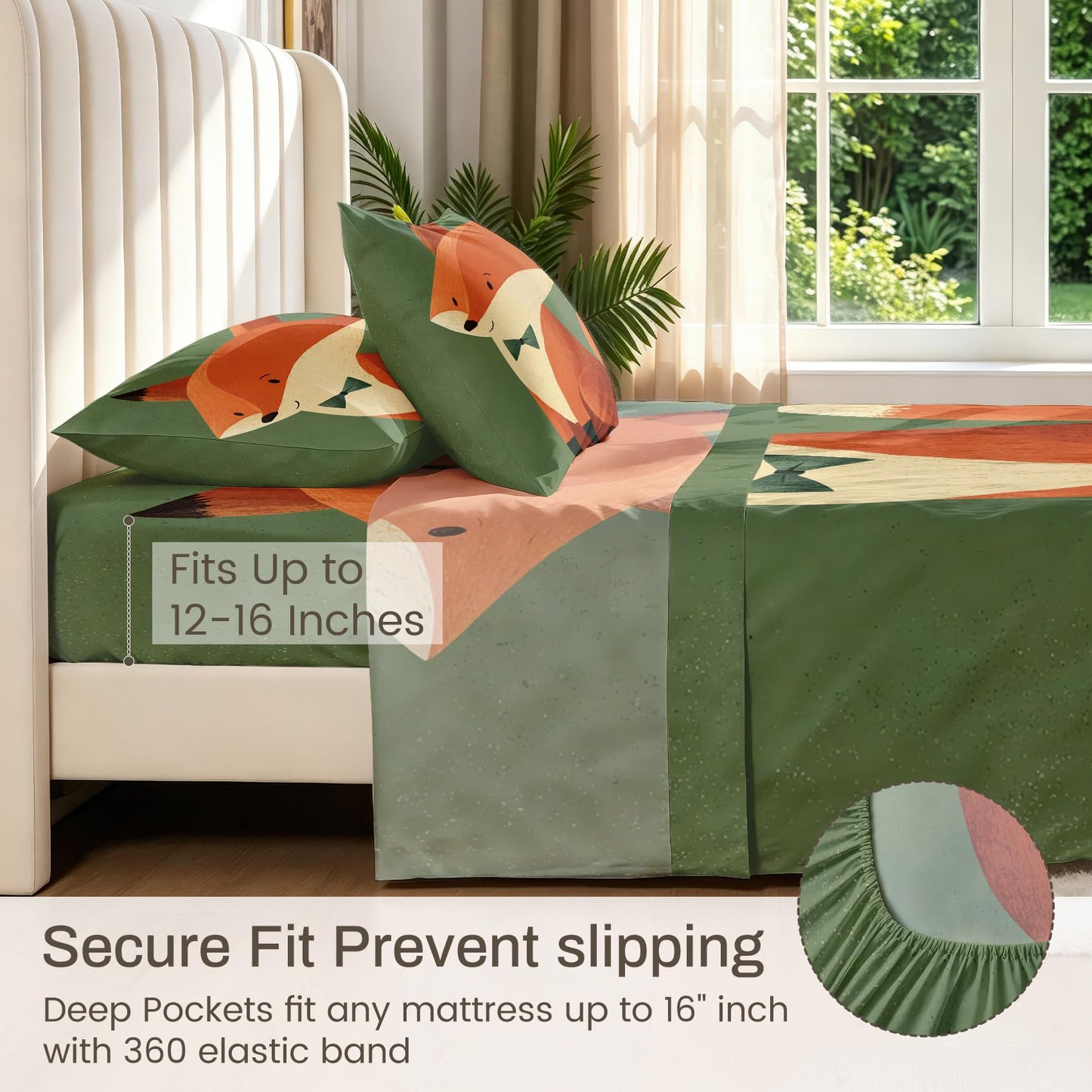 Fox Twin Bedding Set Cartoon Animal Sheet Sets, Orange Green