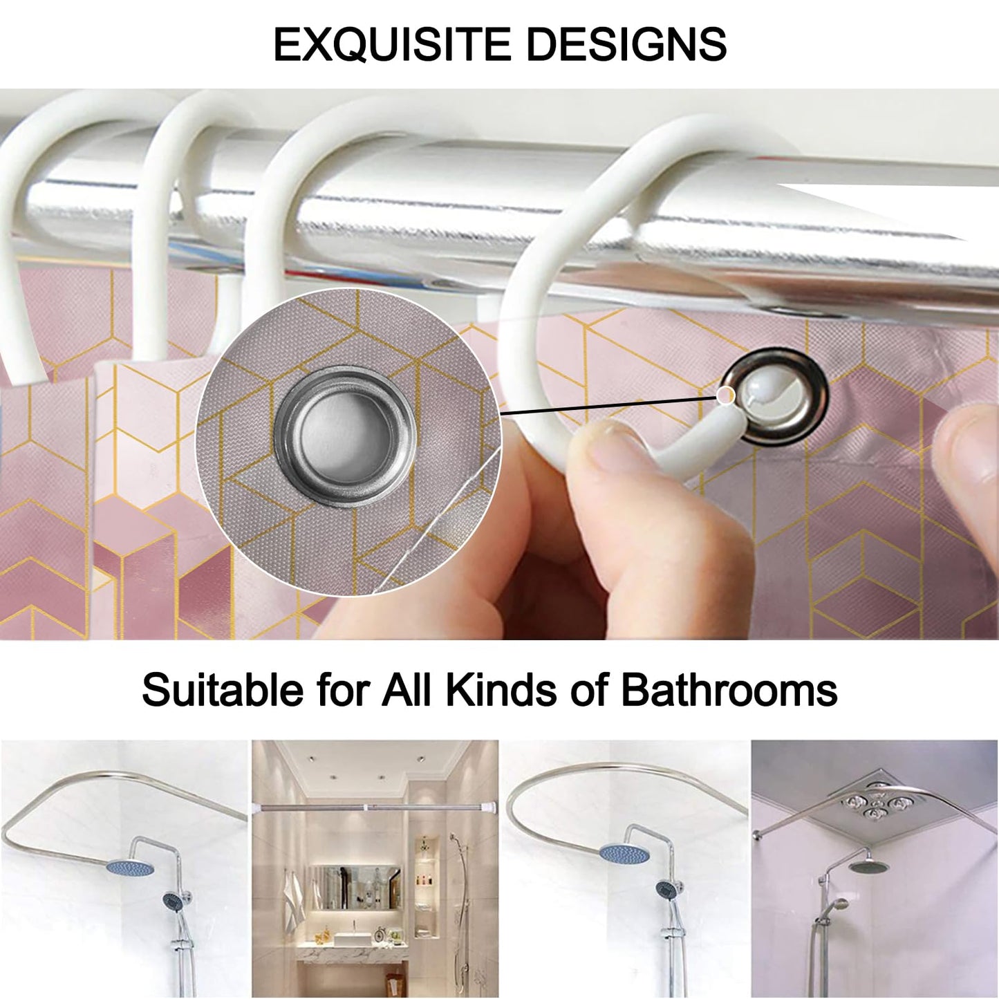 Lnond 4Pcs Bathroom Sets with Shower Curtain and Rugs, Pink Bathroom Shower Curtain Sets, Pink Gradient Modern Bathroom Sets with Rugs and Accessories