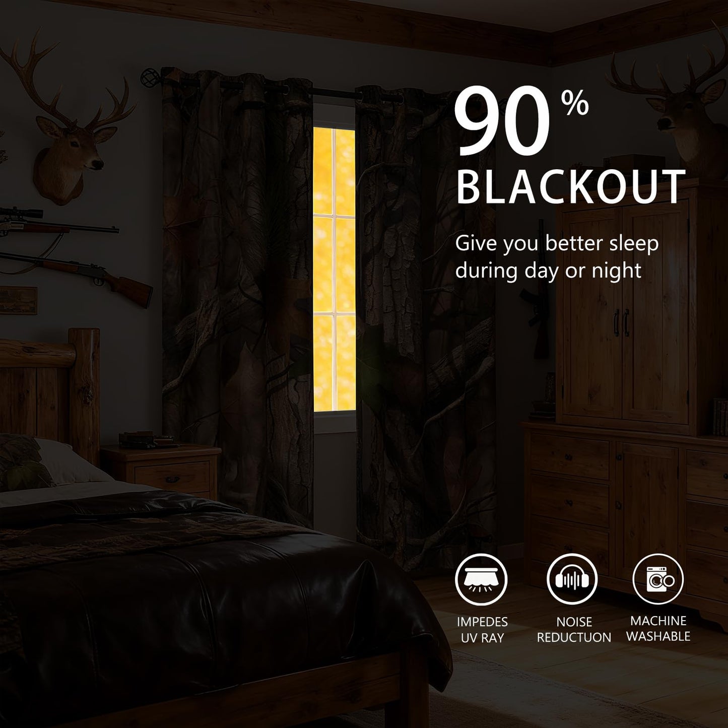 Sanzugh Camo Hunting Blackout Curtains 84 Inch Long 2 Panels Set, Rustic Cabin Camouflage Black Out Patterned Printed Window Curtain for Mens Boys Bedroom Living Room, Grommet Window Drapes