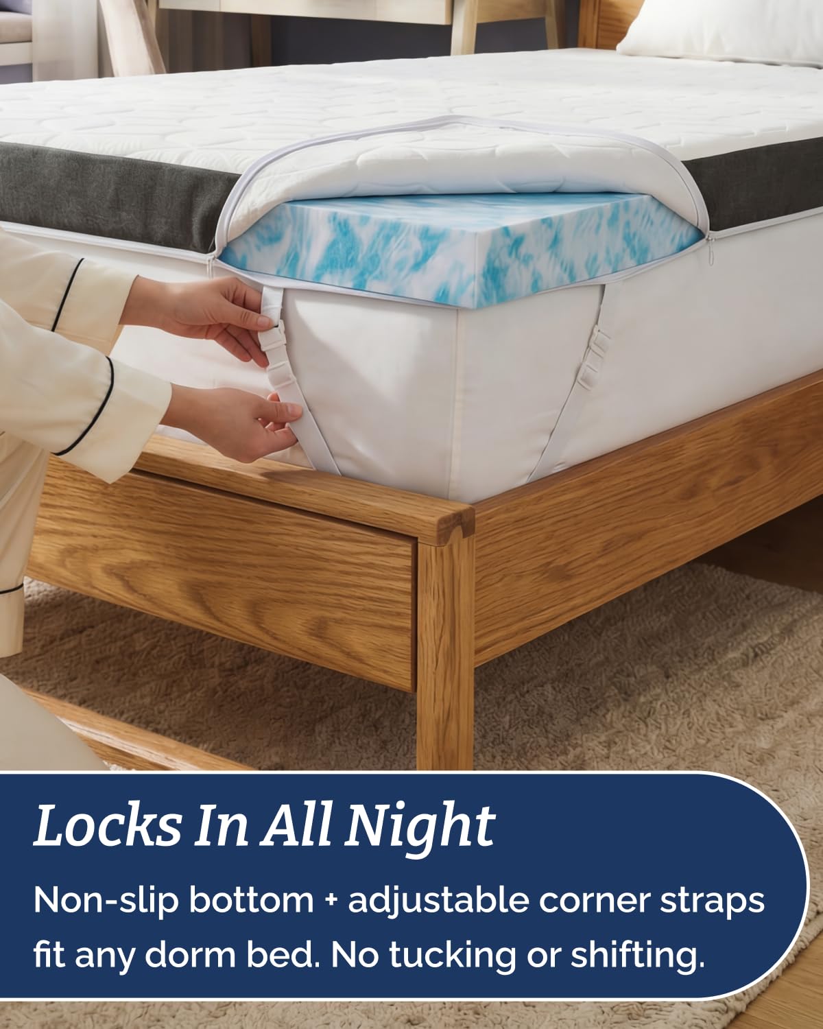 Mattress Topper - 3 Inch Memory Foam Mattress Topper with Cooling Cover for Hot Sleepers - Plush, Thick & Comfy - Pain & Pressure Relief - Twin Size Mattress Pad with Straps & Removable Washable Cover