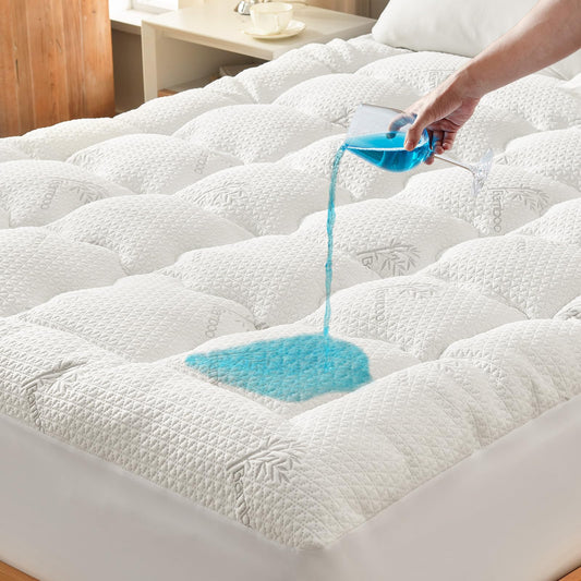 Premium 100% Waterproof Queen Mattress Topper, Breathable Mattress Pad, Rayon from Bambo Bed Protector, Deep Pocket Sheet Cover 8"-21"