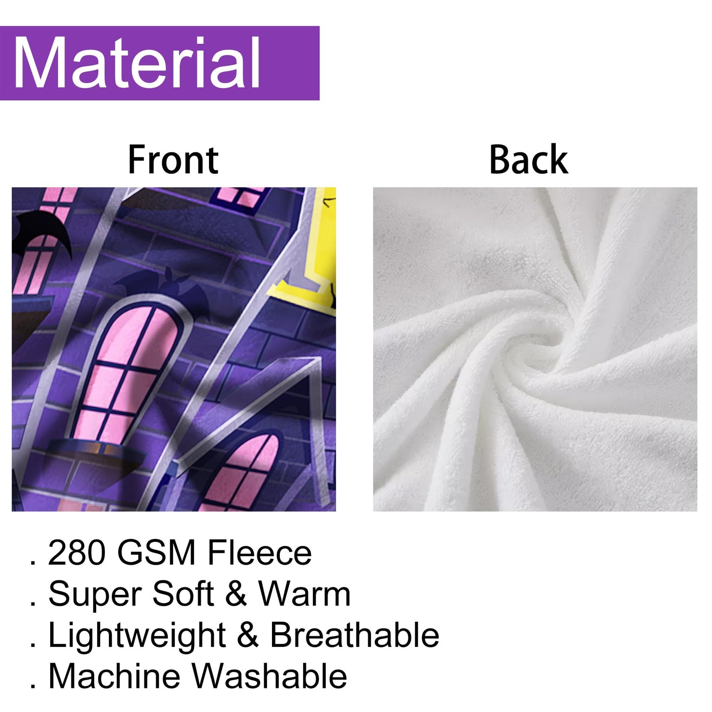 Halloween Blanket, Spooky Ghosts Blanket for Women, Castle Jack-O-Lantern Pumpkins Soft Flannel Fleece Throw Blankets for Kids Bed Living Room Couch, 50x60 Inches, Purple for Girls Boys
