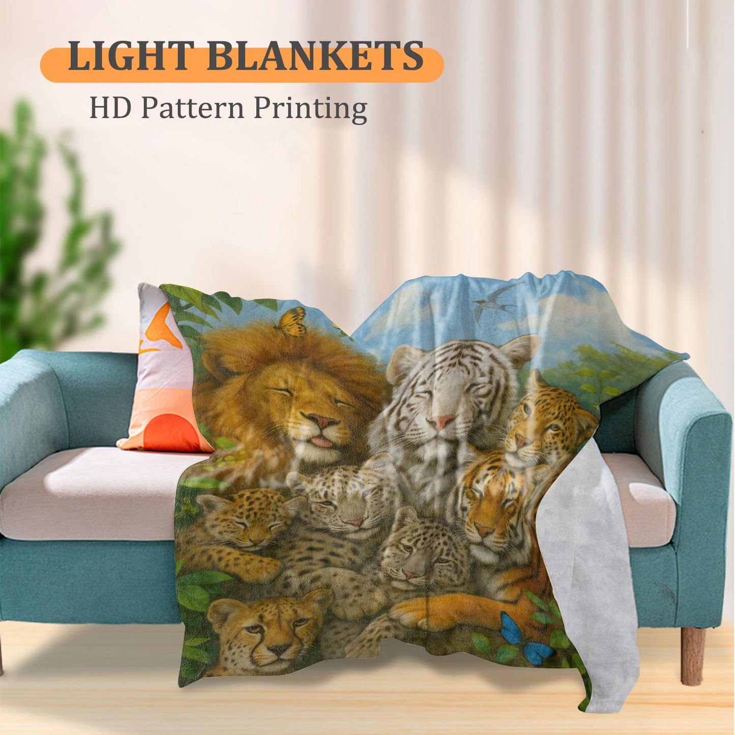 Leopard Tiger Lion Portrait Blanket, 60 x 50 Inch Flannel Wild Animal Throw Blanket, Gifts for Women Men Boys Adults Kids, Lightweight Cozy Warm Blankets for Sofa Travel Home Decor