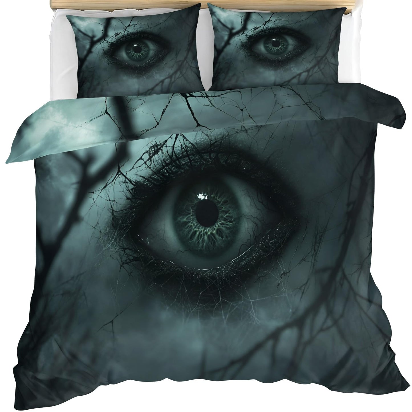 PAISUOQ Gothic Bedding Sets Full, Horror Eyes Comforter Cover with Zipper Ties, Dark Black Duvet Cover with 2 Pillowcases, 3 Pieces，Bedroom Decor & Gifts